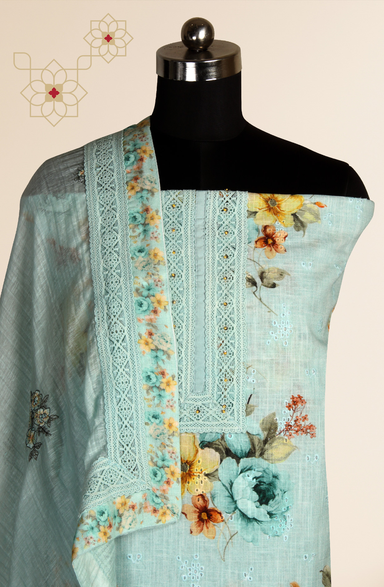 Sea Green Linen Embroidered Salwar Kameez with Dupatta - R157-SPR1509C