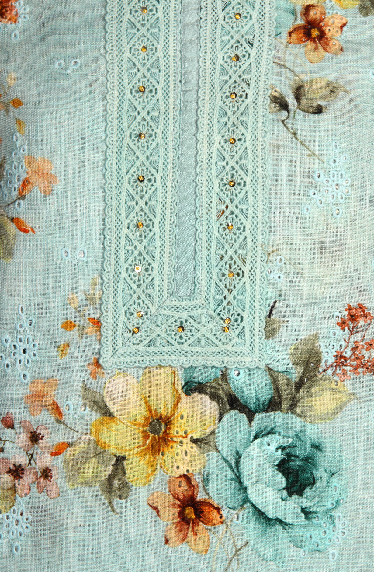 Sea Green Linen Embroidered Salwar Kameez with Dupatta - R157-SPR1509C