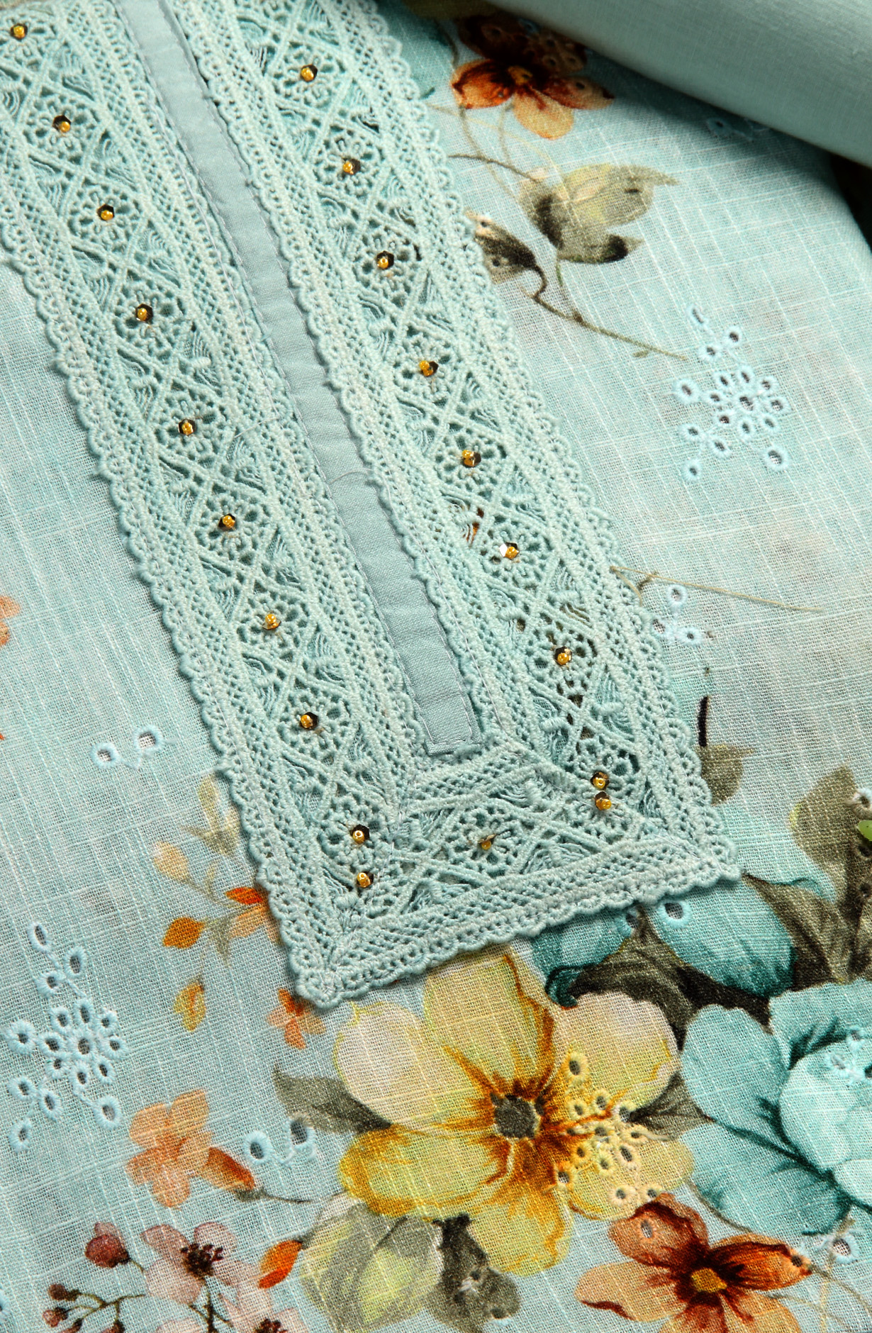Sea Green Linen Embroidered Salwar Kameez with Dupatta - R157-SPR1509C