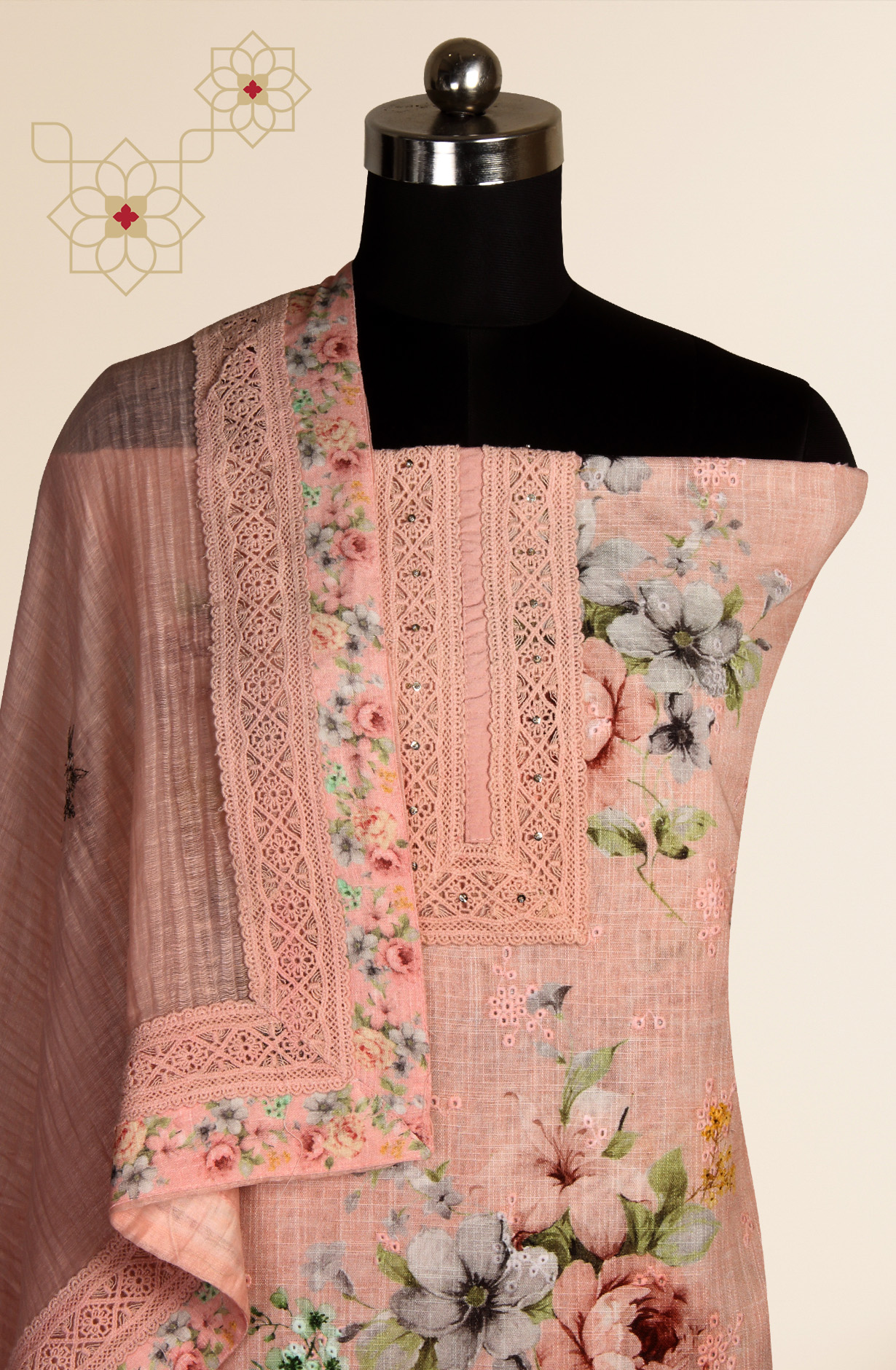Pink Linen Embroidered Salwar Kameez with Dupatta - R157-SPR1509D