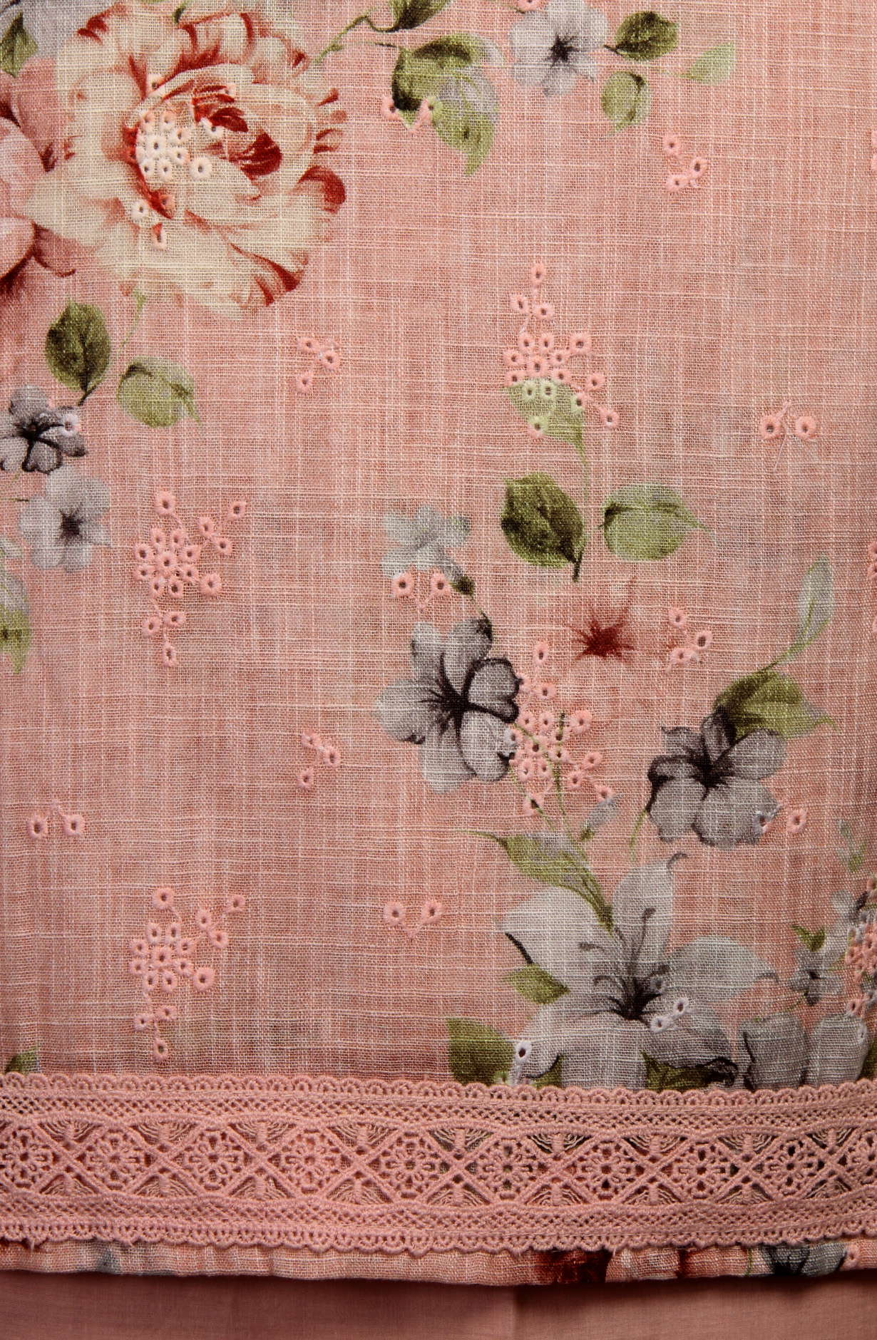 Pink Linen Embroidered Salwar Kameez with Dupatta - R157-SPR1509D