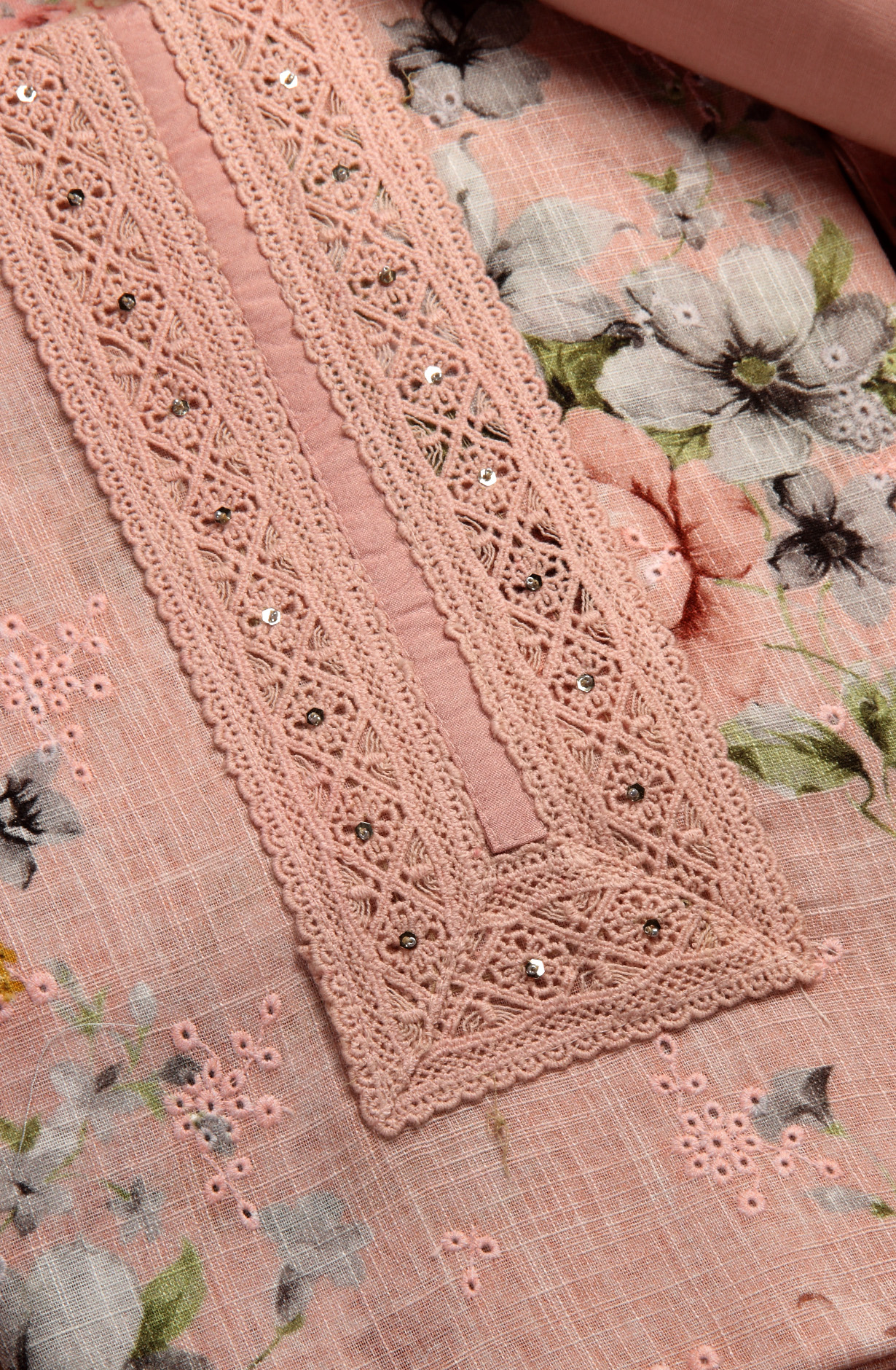 Pink Linen Embroidered Salwar Kameez with Dupatta - R157-SPR1509D