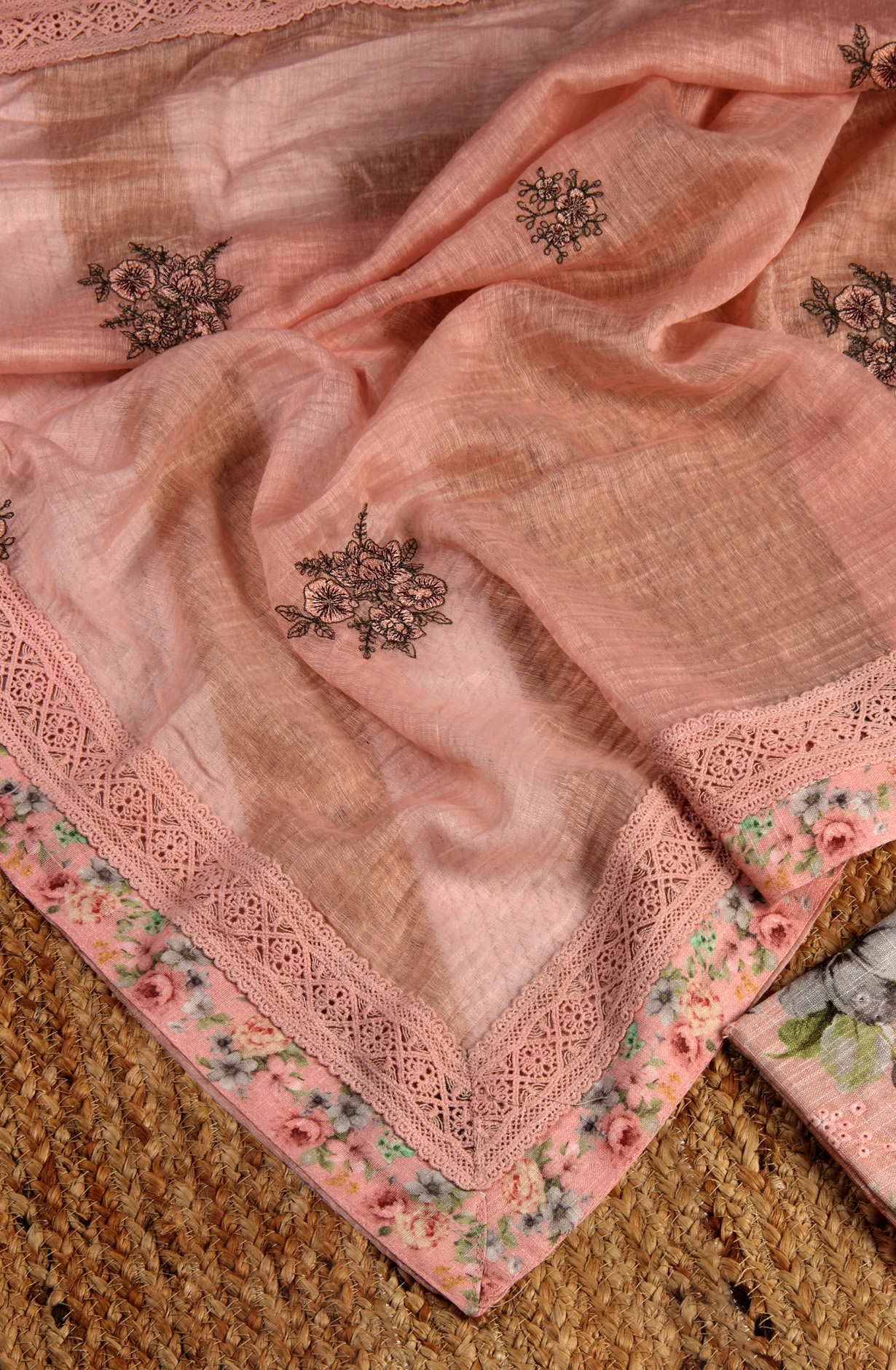 Pink Linen Embroidered Salwar Kameez with Dupatta - R157-SPR1509D