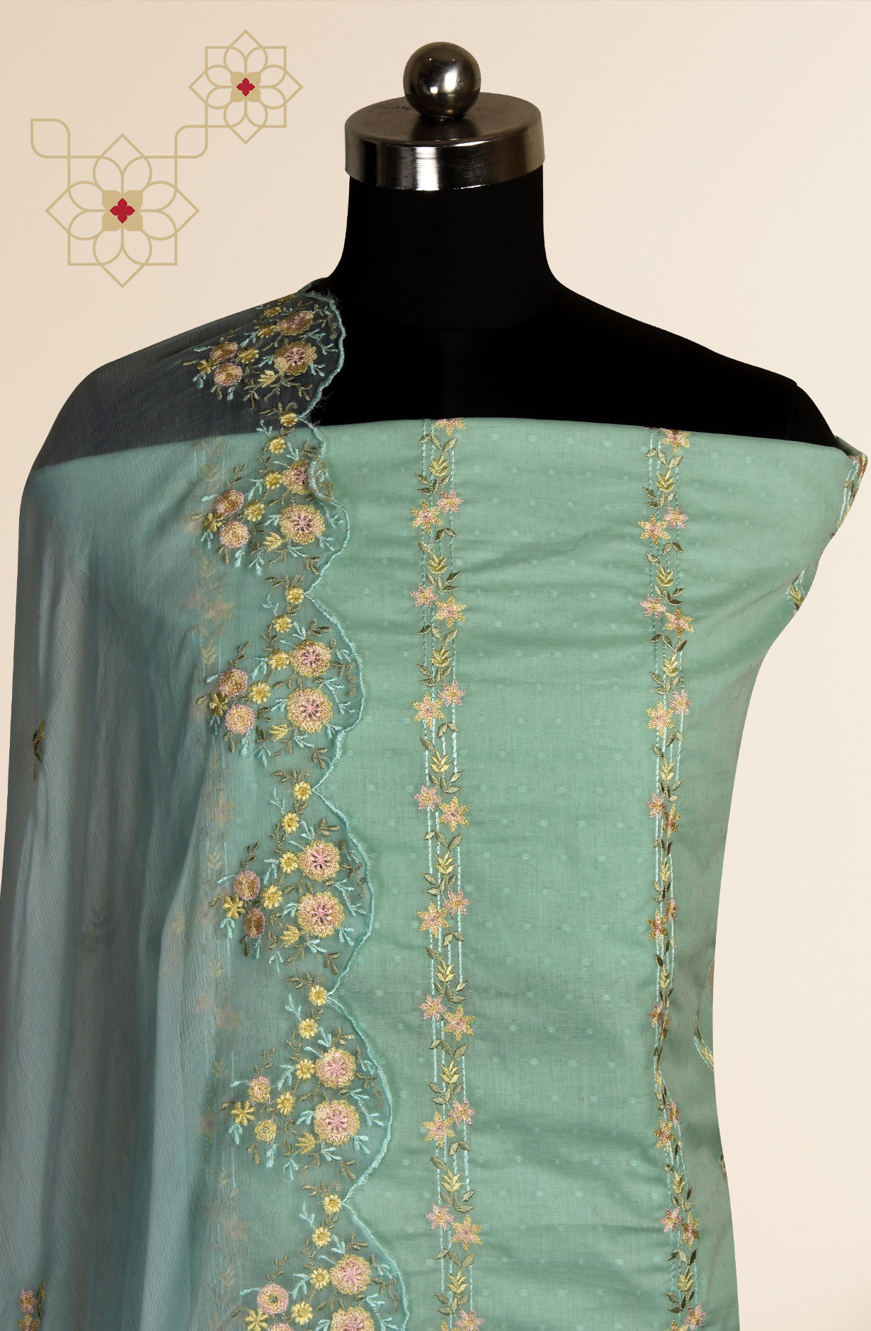 Sea Green Cotton Beautiful Embroidered Salwar Kameez with Chiffon Dupatta - R157-SPR1511C