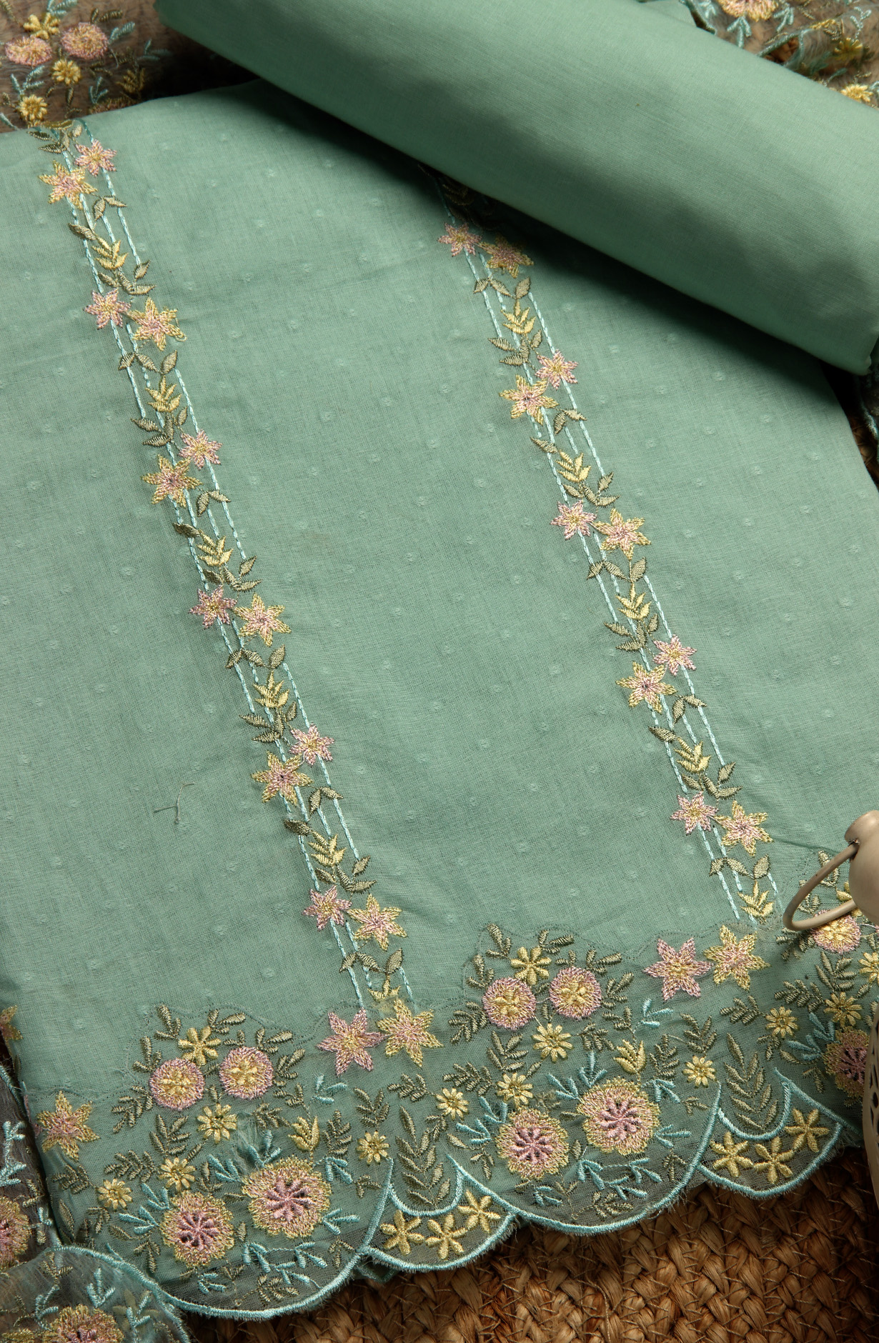 Sea Green Cotton Beautiful Embroidered Salwar Kameez with Chiffon Dupatta - R157-SPR1511C