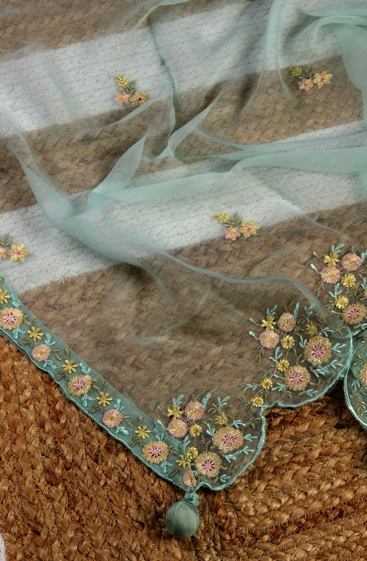 Sea Green Cotton Beautiful Embroidered Salwar Kameez with Chiffon Dupatta - R157-SPR1511C