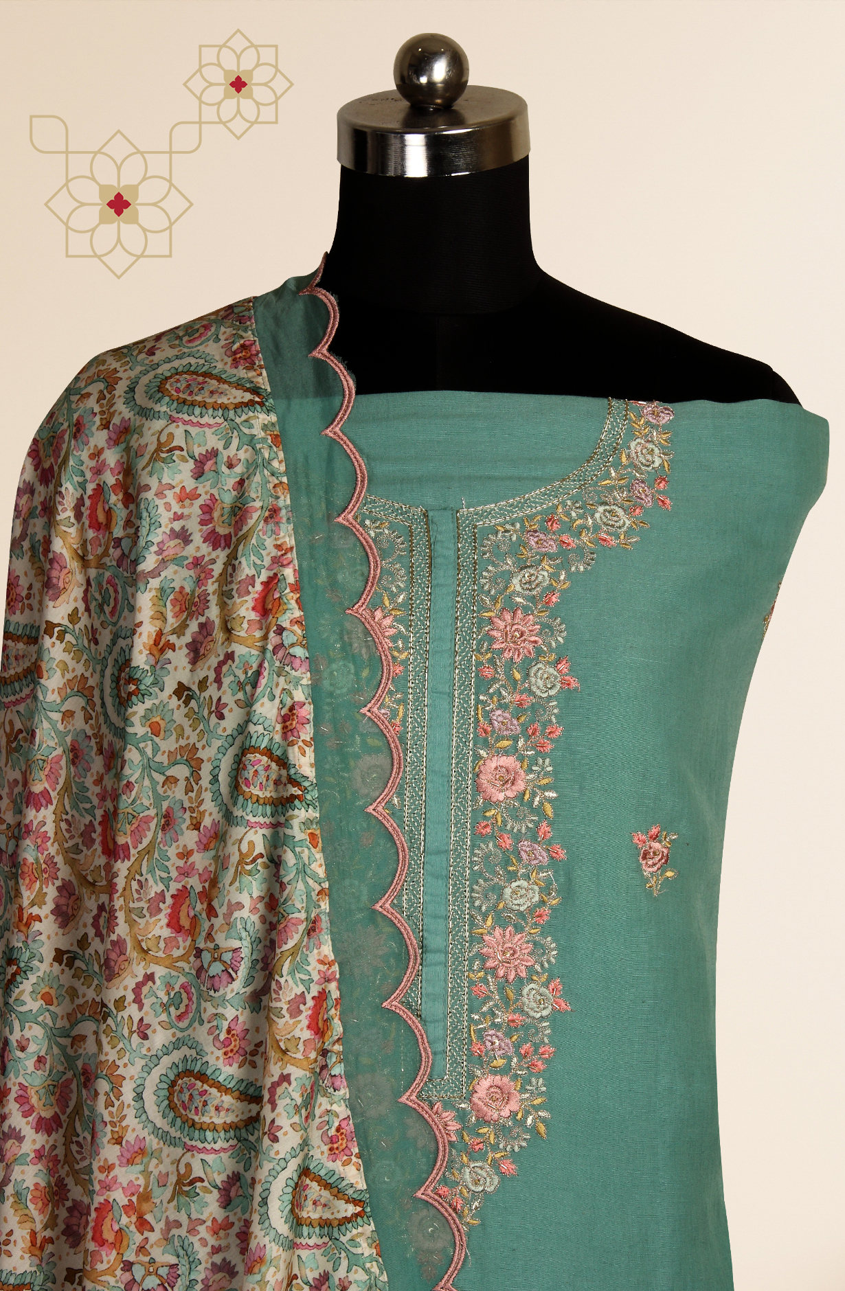 Green Cotton Beautiful Embroidered Unstitched Salwar Suit - R157-SPR1517A