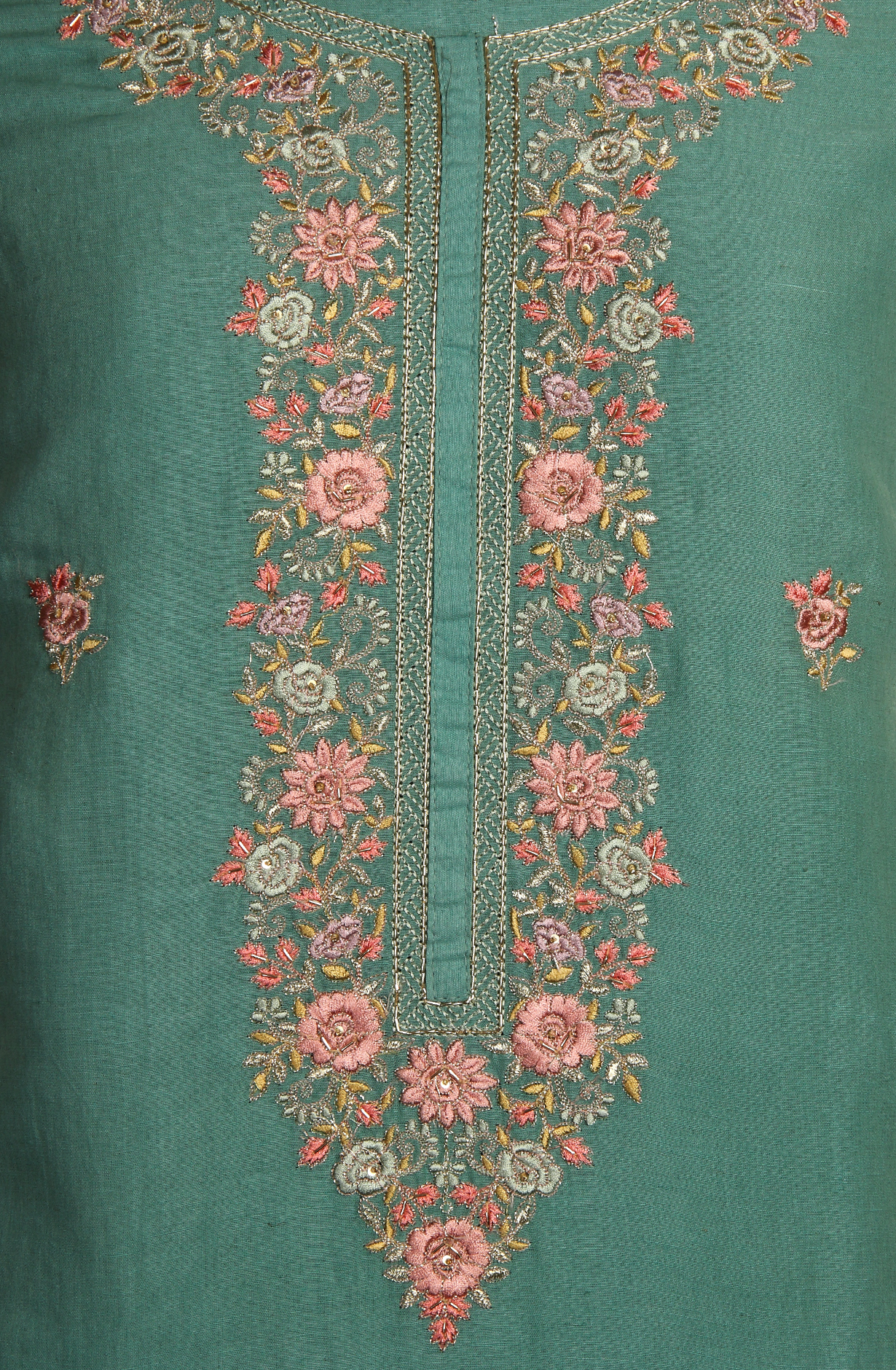 Green Cotton Beautiful Embroidered Unstitched Salwar Suit - R157-SPR1517A