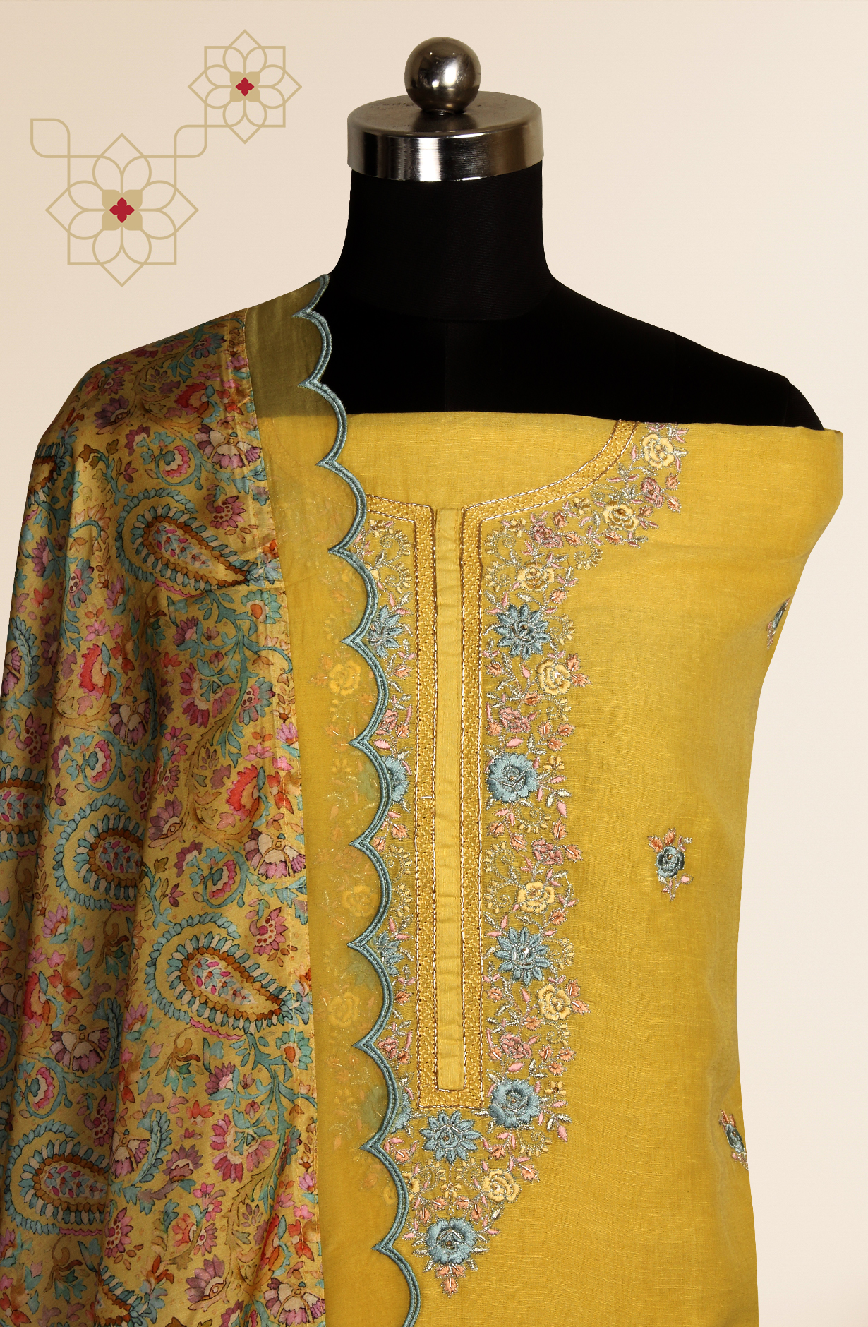 Mustard Cotton Beautiful Embroidered Unstitched Salwar Suit - R157-SPR1517B