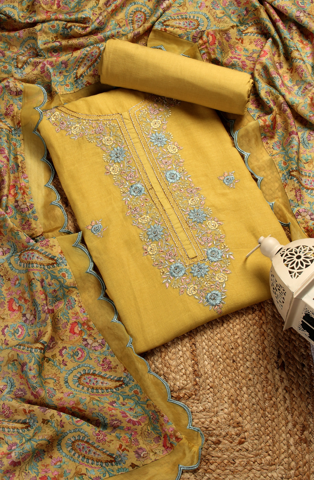 Mustard Cotton Beautiful Embroidered Unstitched Salwar Suit - R157-SPR1517B