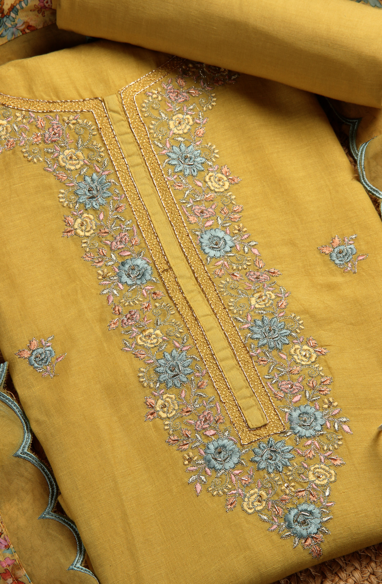 Mustard Cotton Beautiful Embroidered Unstitched Salwar Suit - R157-SPR1517B