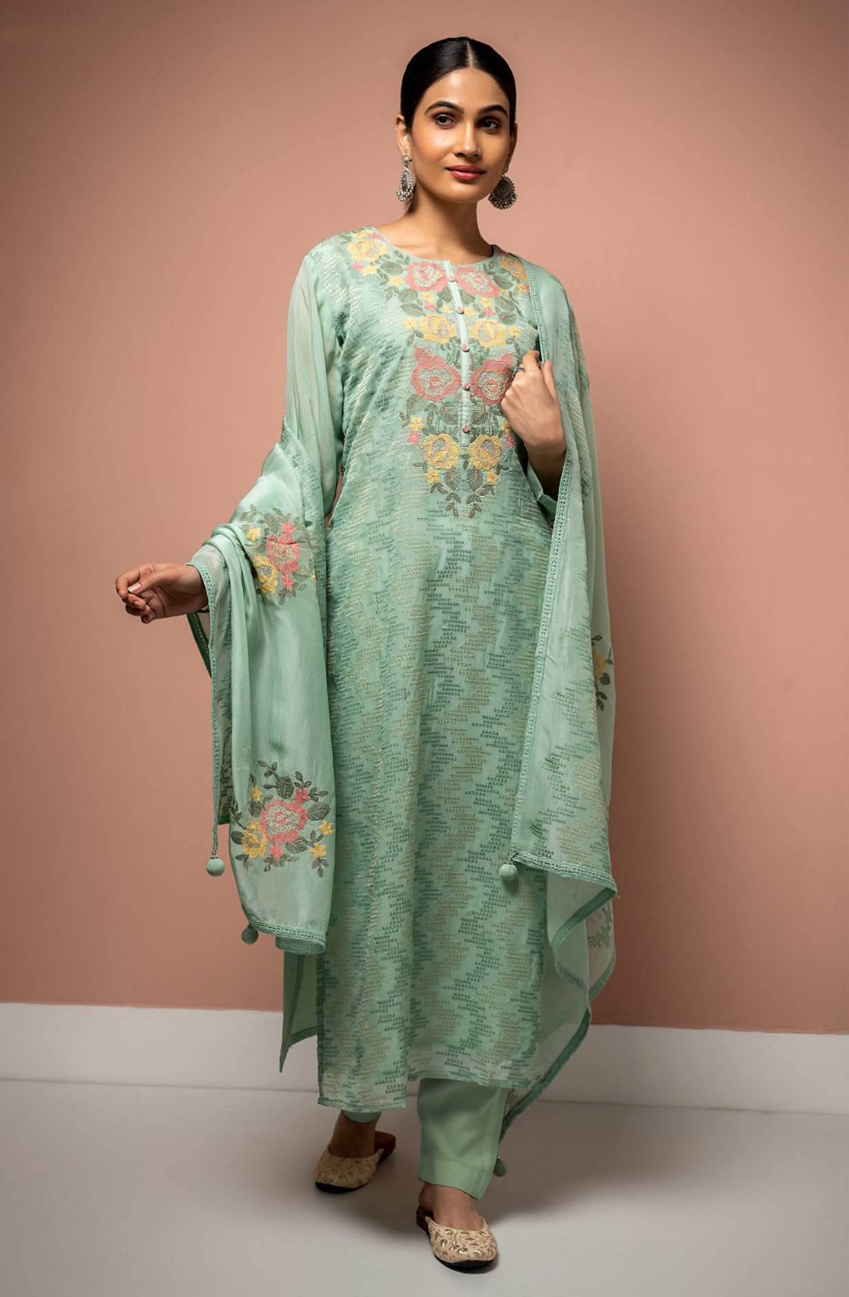 Sea Green Organza Beautiful Festive Salwar Kameez with Dupatta - R157-SPR1519B