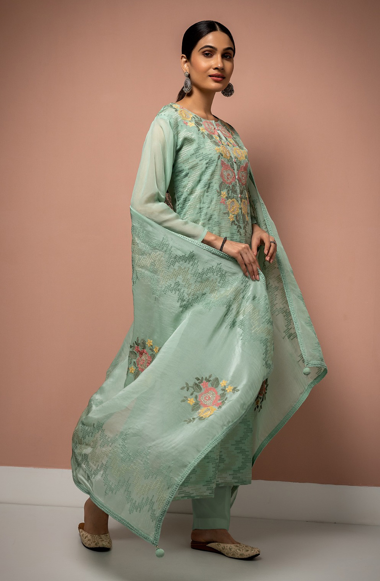 Sea Green Organza Beautiful Festive Salwar Kameez with Dupatta - R157-SPR1519B
