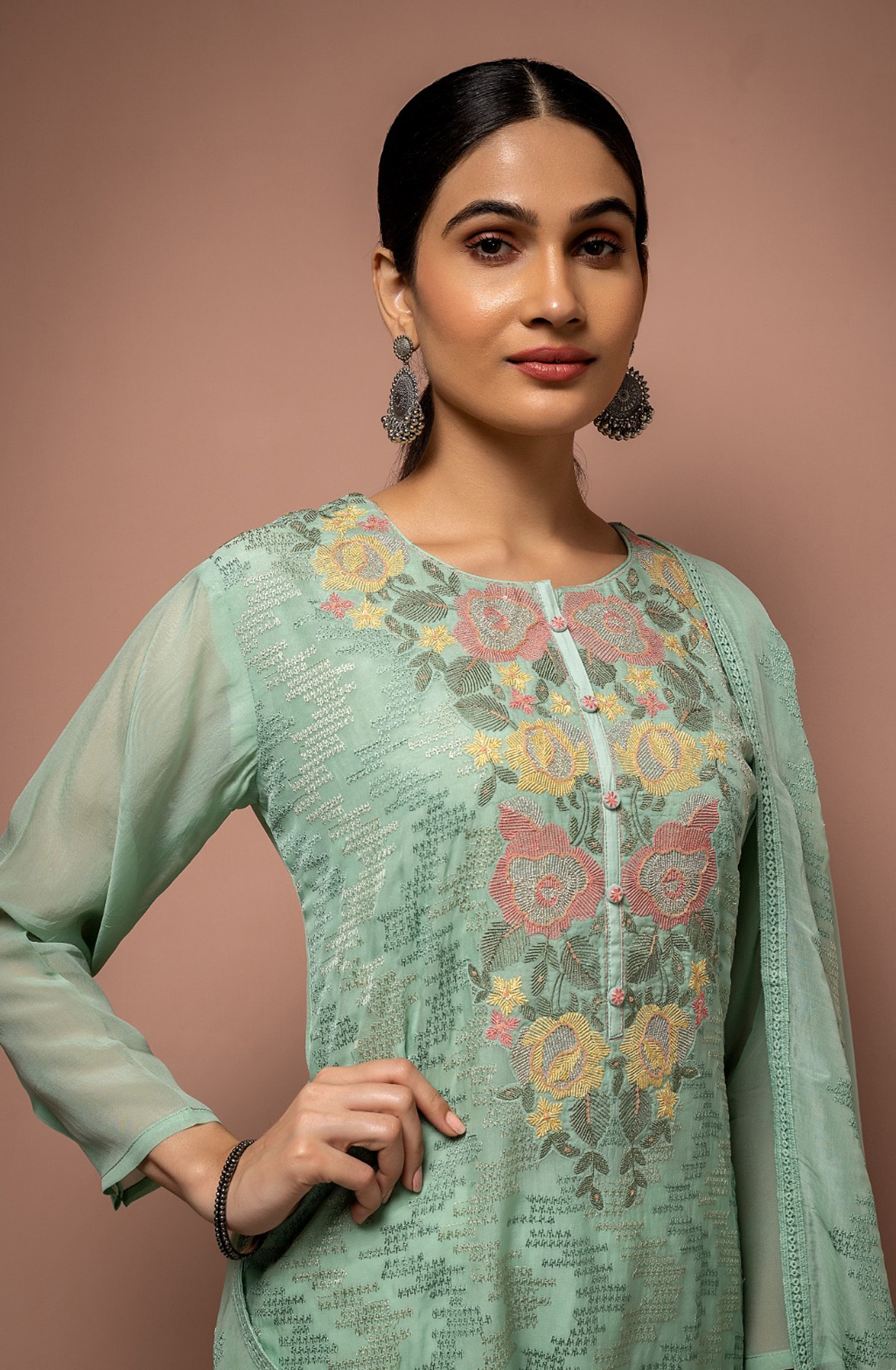 Sea Green Organza Beautiful Festive Salwar Kameez with Dupatta - R157-SPR1519B