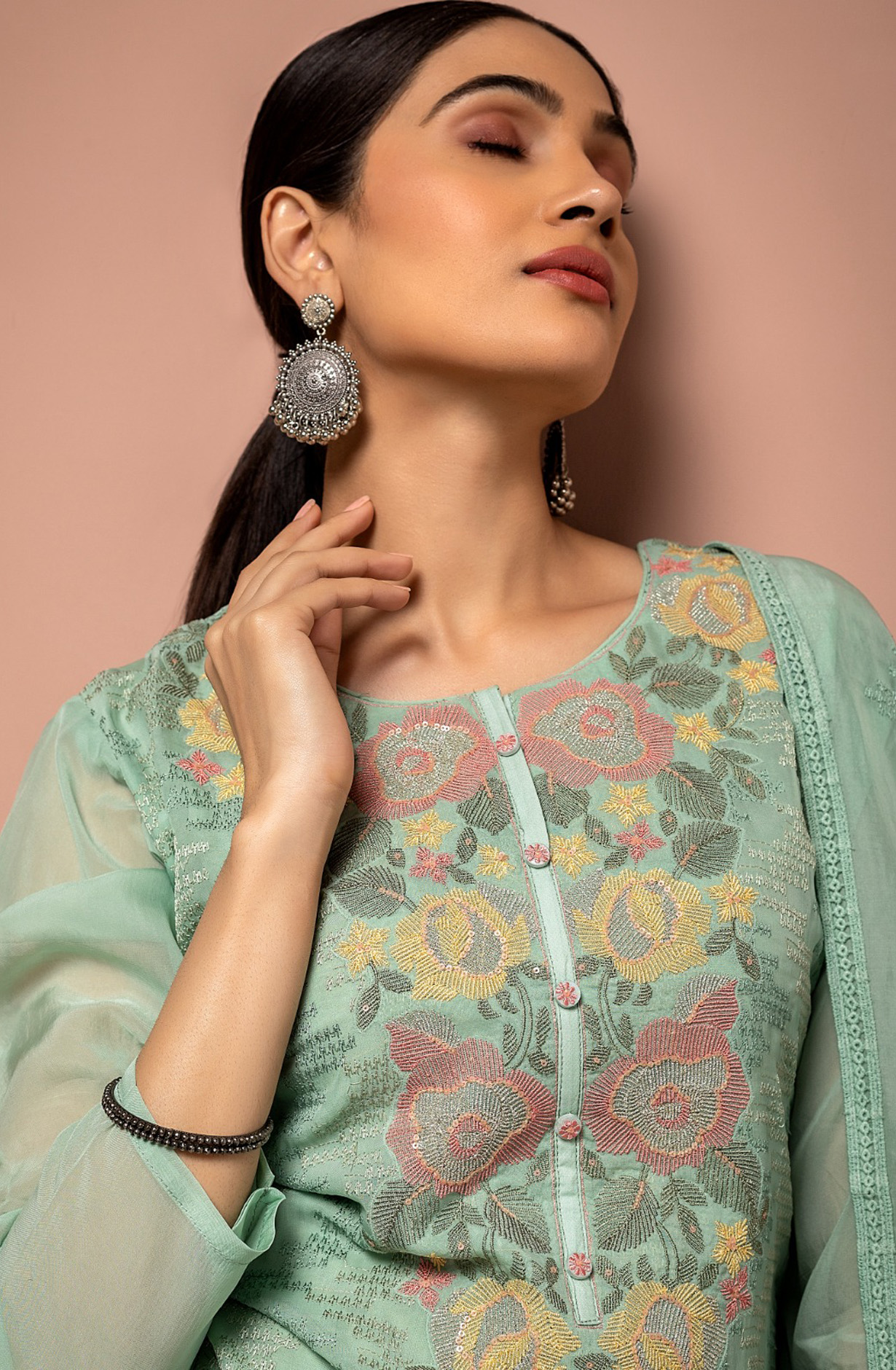 Sea Green Organza Beautiful Festive Salwar Kameez with Dupatta - R157-SPR1519B