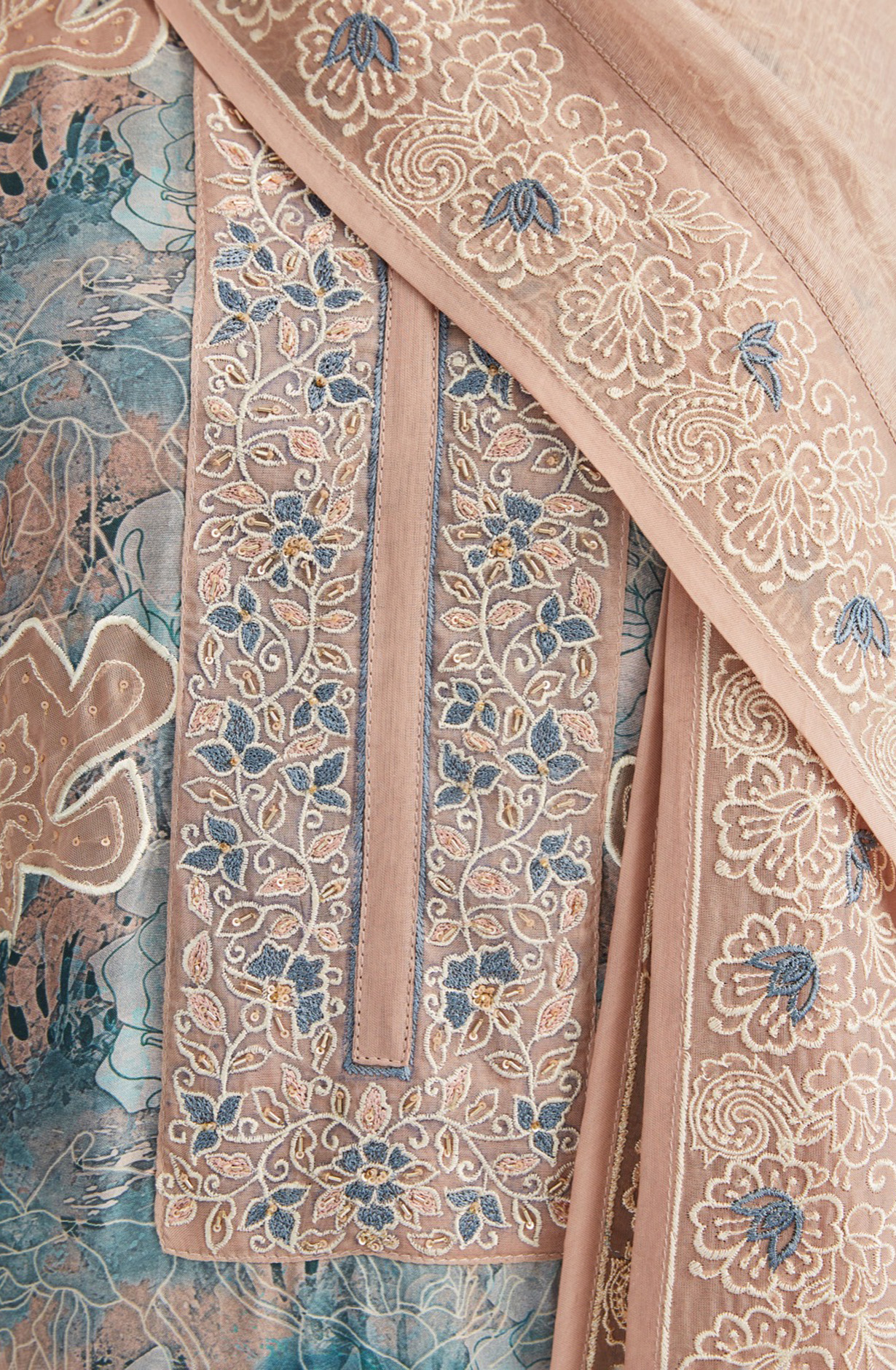 Multi-coloured Muslin Designer Festive Wear Suit with Linen Dupatta - R157-SPR1521