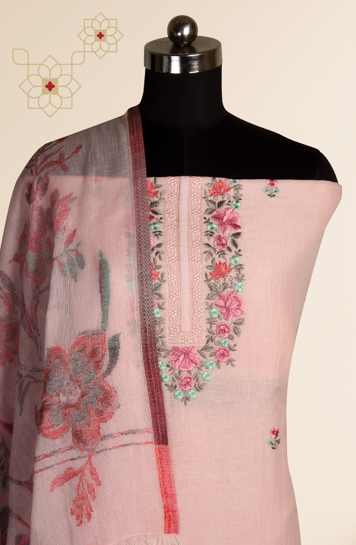 Pink Cotton Embroidered Salwar Kameez with Dupatta - R157-SPR1523A