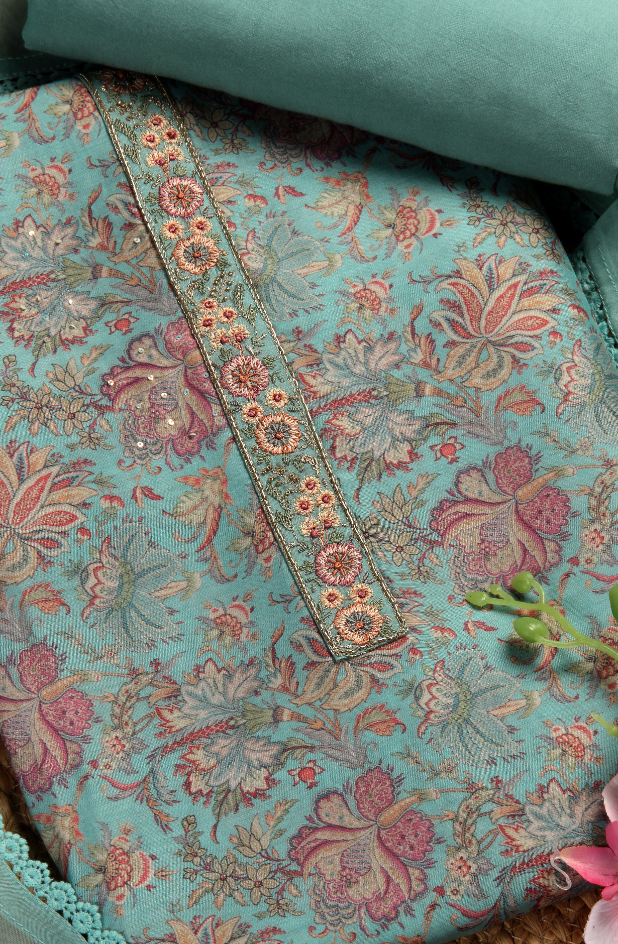 Muslin Sea Green Designer Salwar Kameez with Organza Dupatta - R157-SPR1531