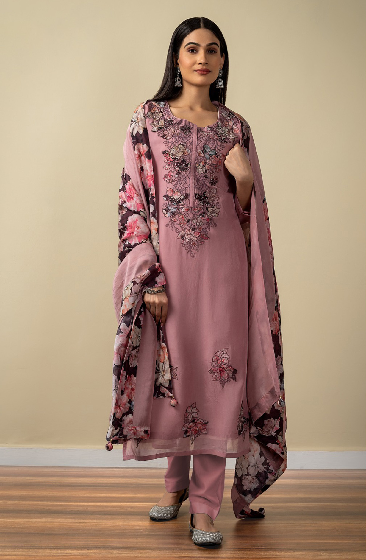 Pink Organza Beautiful Festive Salwar Kameez with Dupatta - R157-SPR1532A