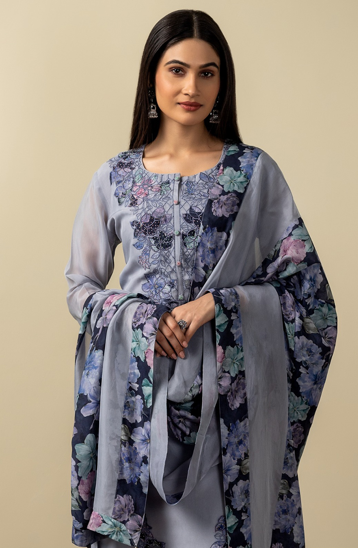Grey Organza Beautiful Festive Salwar Kameez with Dupatta - R157-SPR1532B
