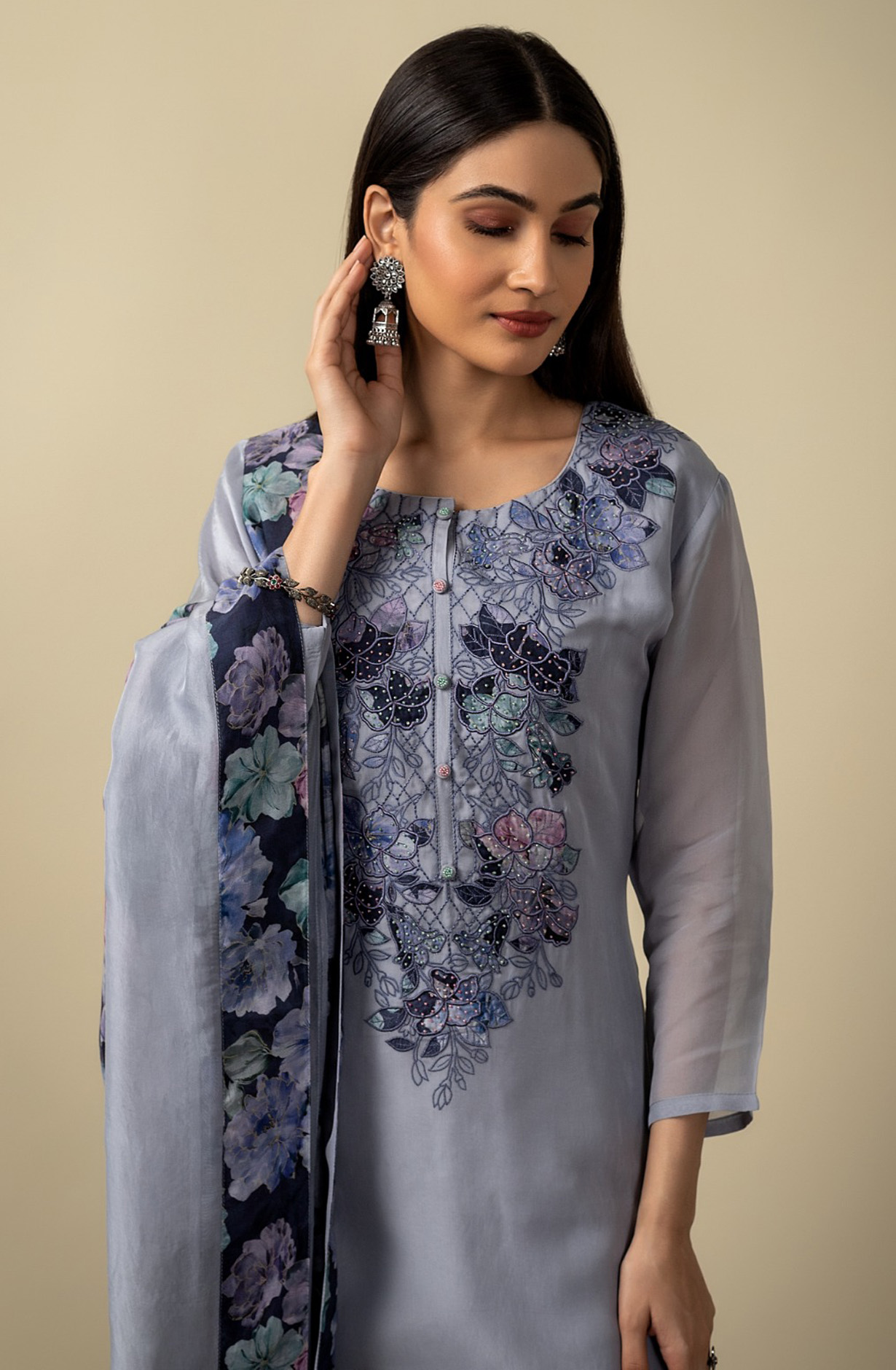 Grey Organza Beautiful Festive Salwar Kameez with Dupatta - R157-SPR1532B