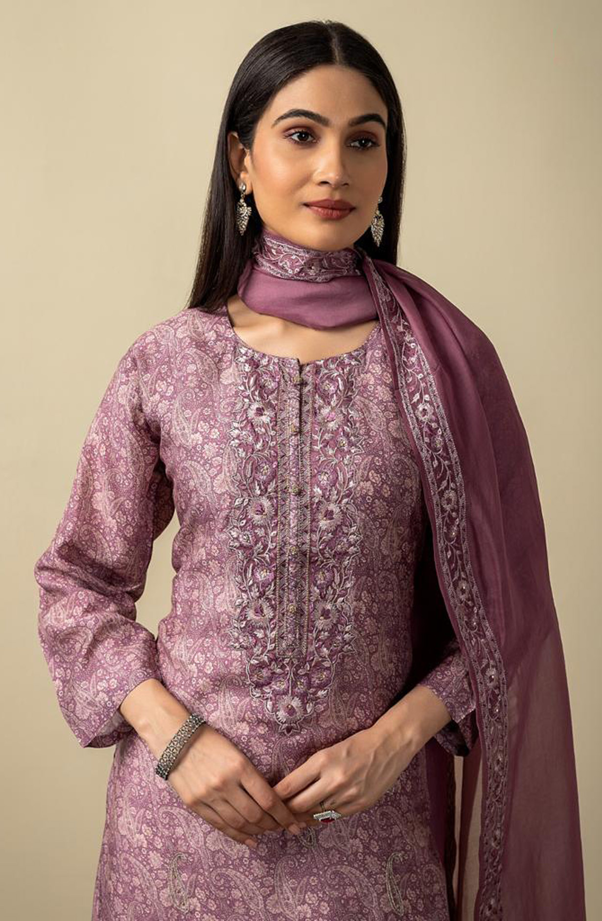 Purple Muslin Festive Wear Salwar Suit with Organza Dupatta - R157-SPR1534