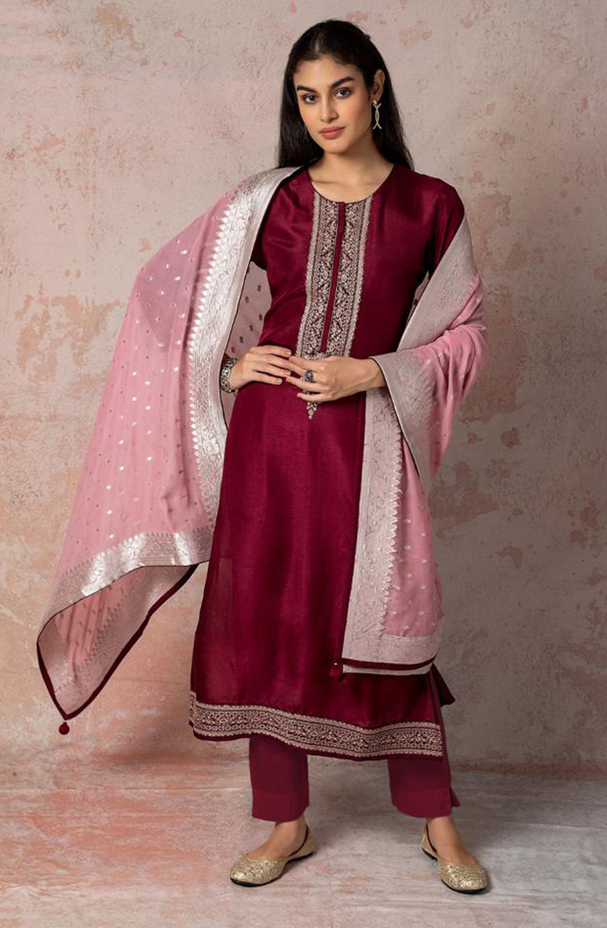 Maroon Beautiful Russian Silk Salwar Kameez with Georgette Dupatta - R157-SPR1538A