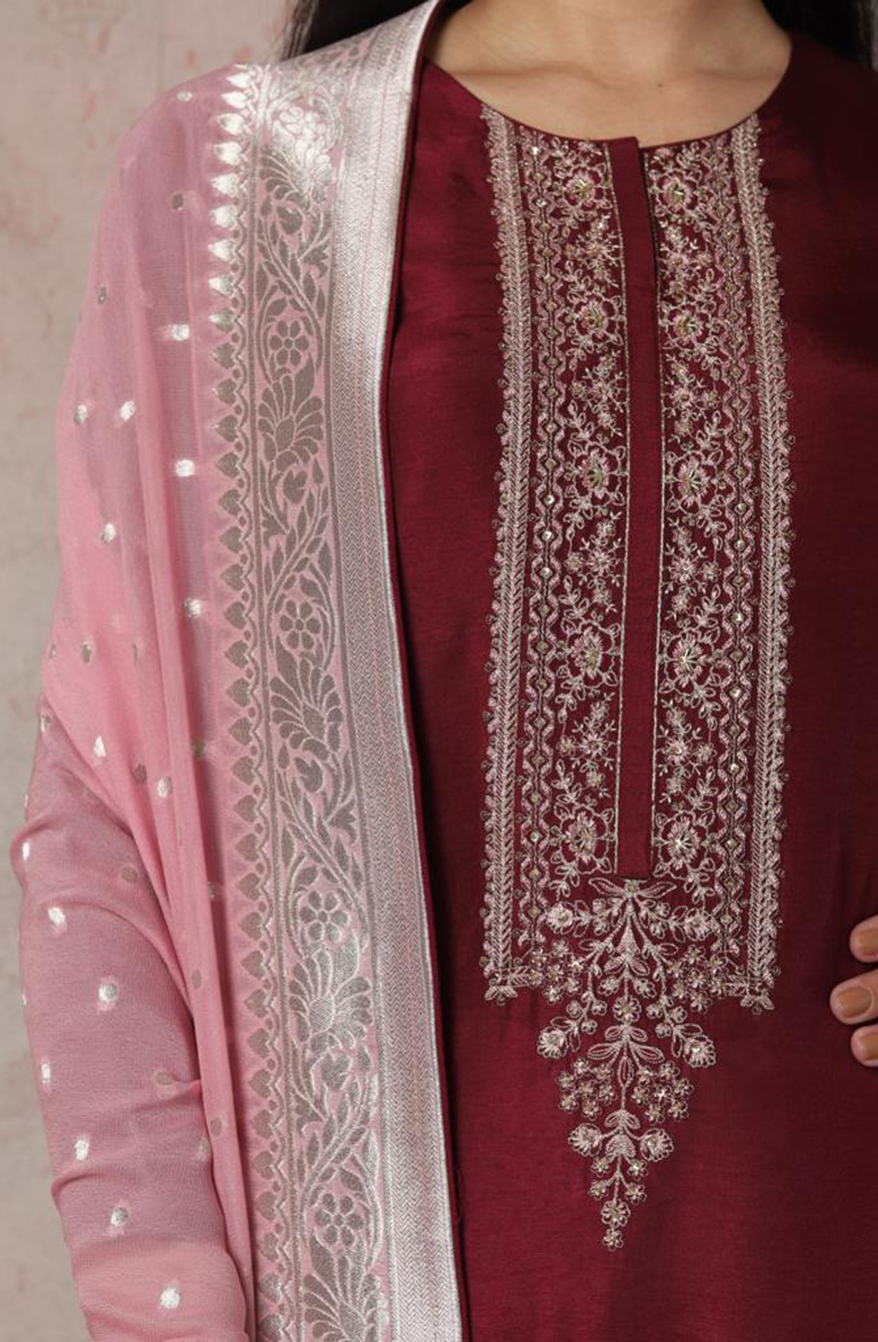 Maroon Beautiful Russian Silk Salwar Kameez with Georgette Dupatta - R157-SPR1538A