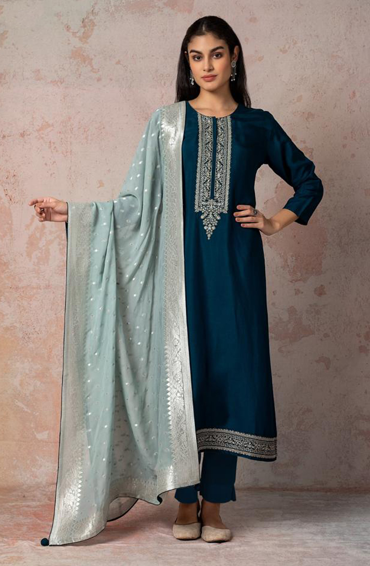 Teal Beautiful Russian Silk Salwar Kameez with Georgette Dupatta - R157-SPR1538B