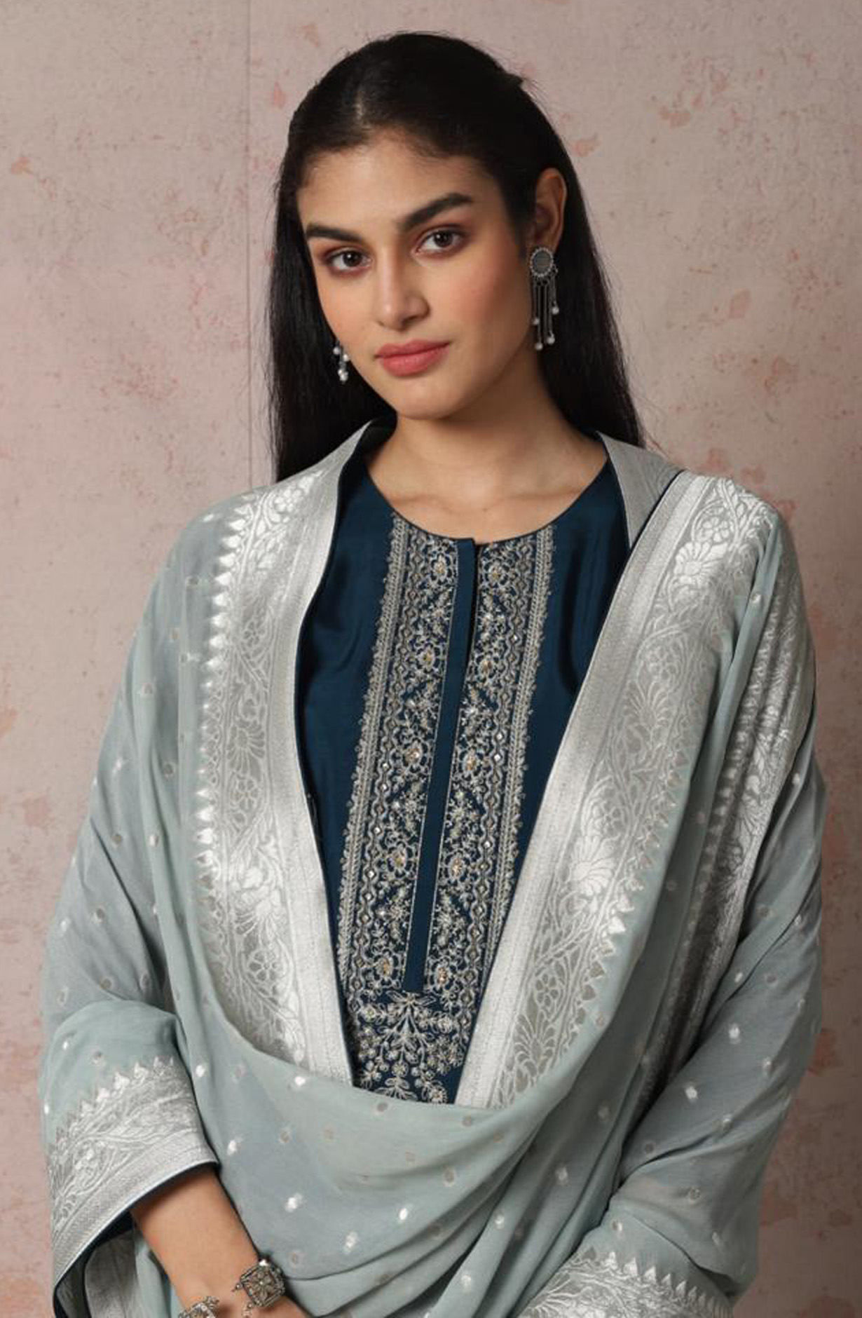 Teal Beautiful Russian Silk Salwar Kameez with Georgette Dupatta - R157-SPR1538B