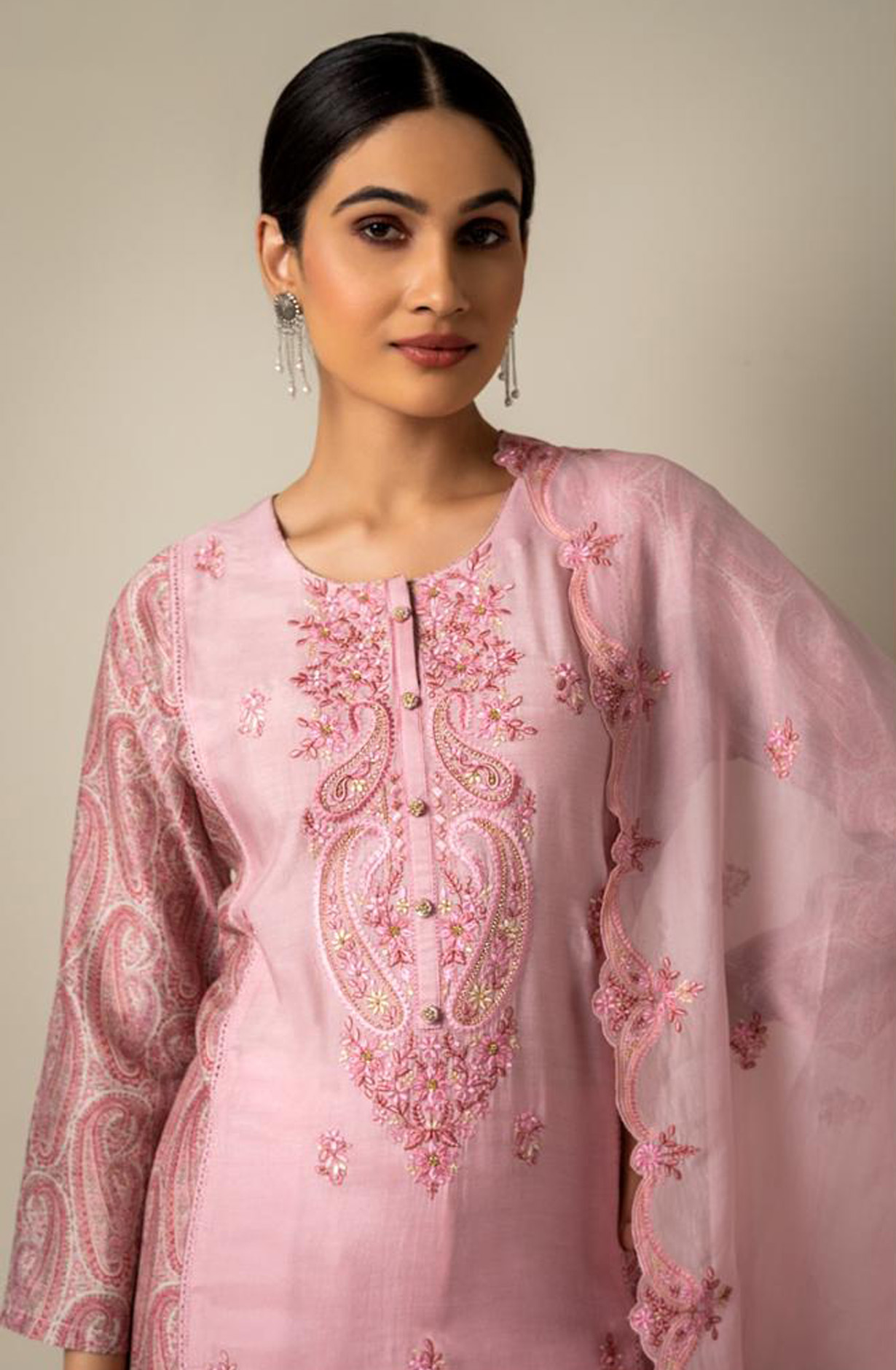 Pink Muslin Beautiful Festive Salwar Kameez with Organza Dupatta - R157-SPR1540B