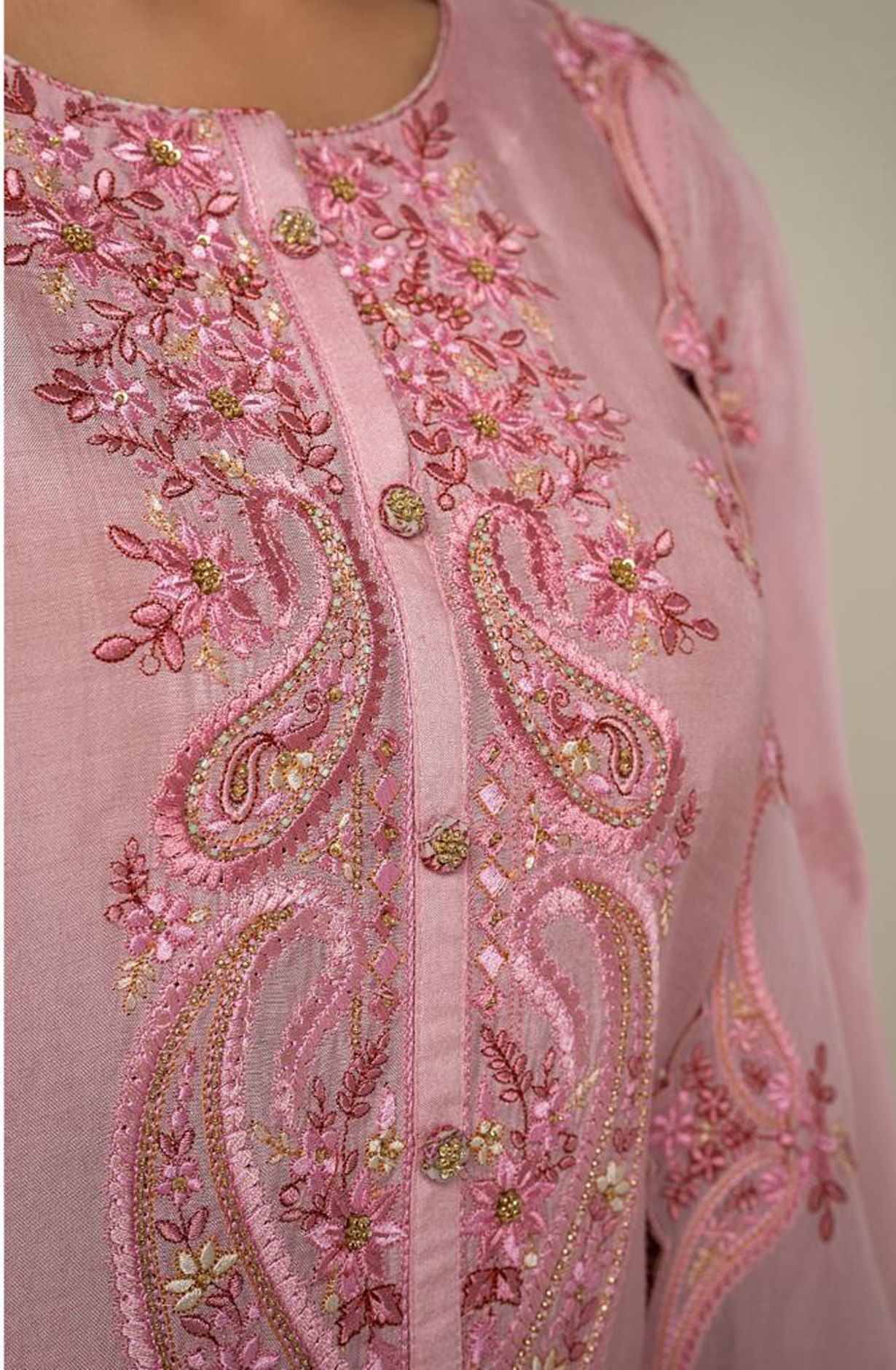 Pink Muslin Beautiful Festive Salwar Kameez with Organza Dupatta - R157-SPR1540B
