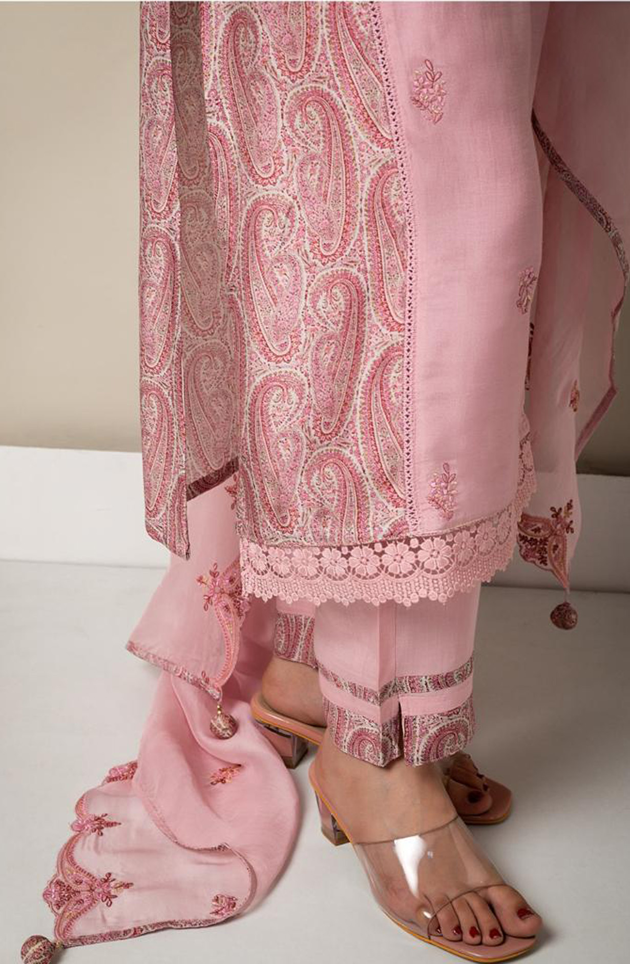 Pink Muslin Beautiful Festive Salwar Kameez with Organza Dupatta - R157-SPR1540B