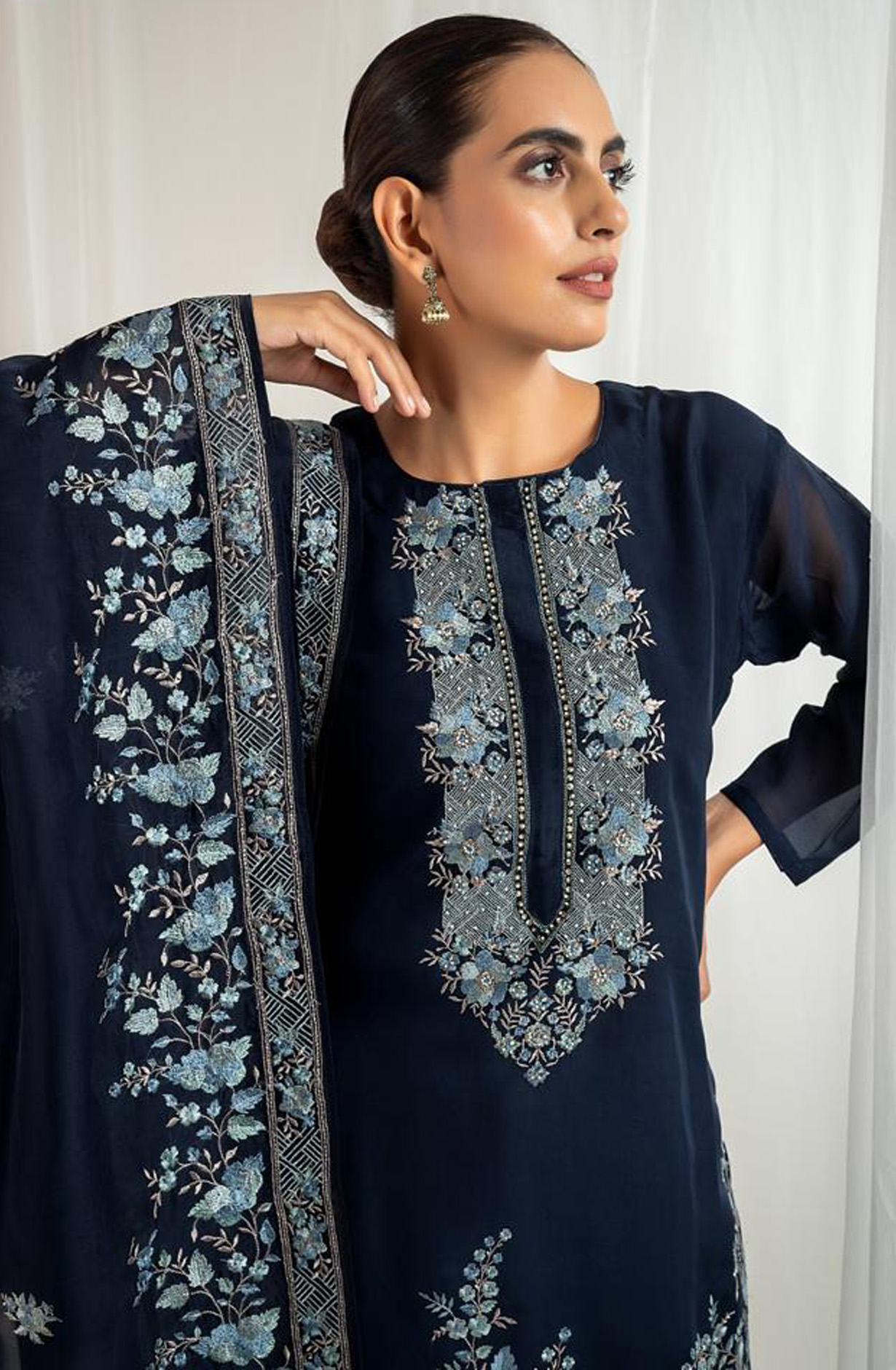 Blue Designer Organza Beautiful Embroidered Salwar Kameez with Dupatta - R157-SPR1541A