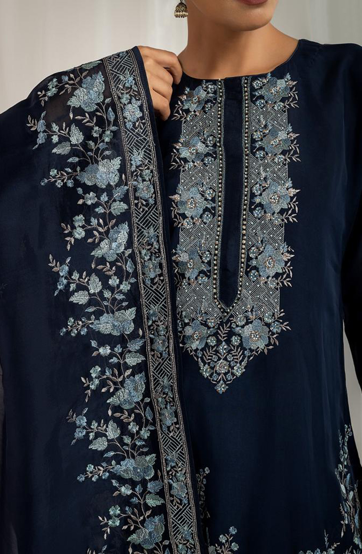 Blue Designer Organza Beautiful Embroidered Salwar Kameez with Dupatta - R157-SPR1541A