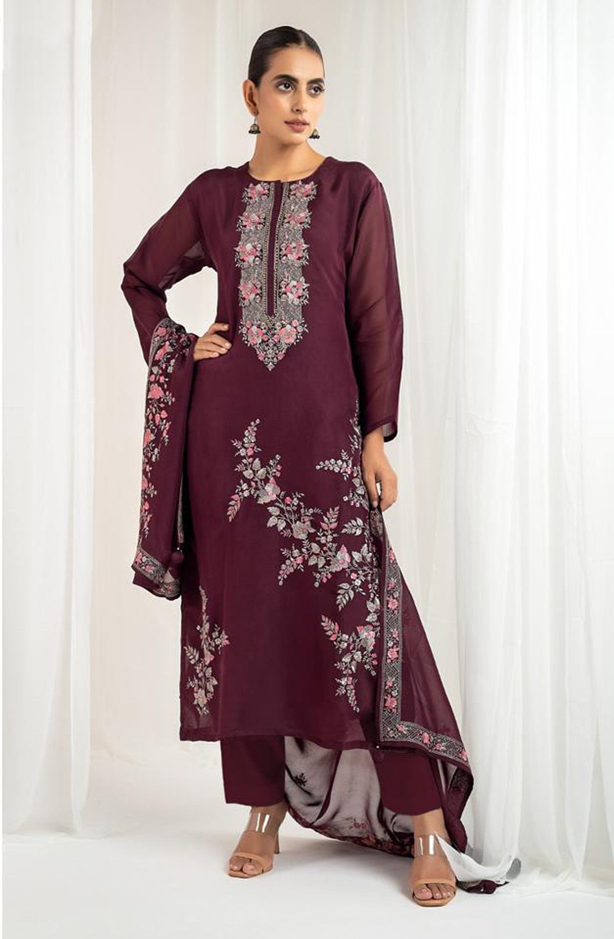 Purple Designer Organza Beautiful Embroidered Salwar Kameez with Dupatta - R157-SPR1541C
