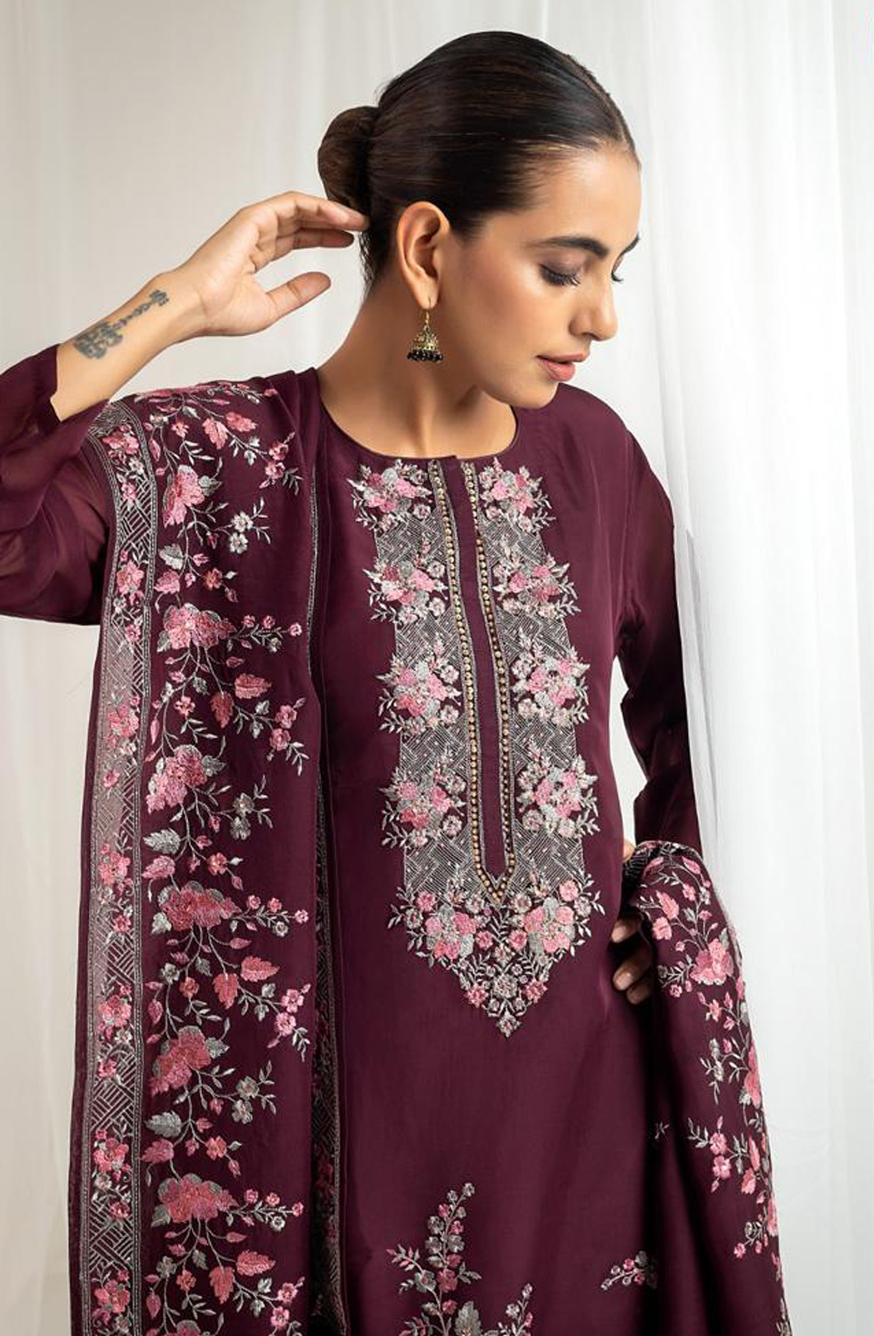 Purple Designer Organza Beautiful Embroidered Salwar Kameez with Dupatta - R157-SPR1541C