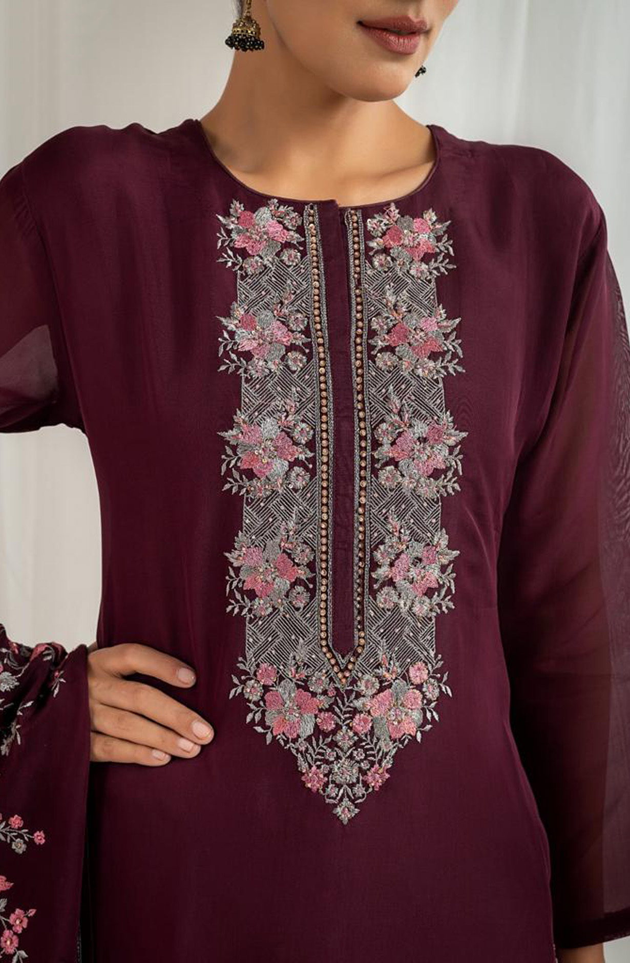 Purple Designer Organza Beautiful Embroidered Salwar Kameez with Dupatta - R157-SPR1541C