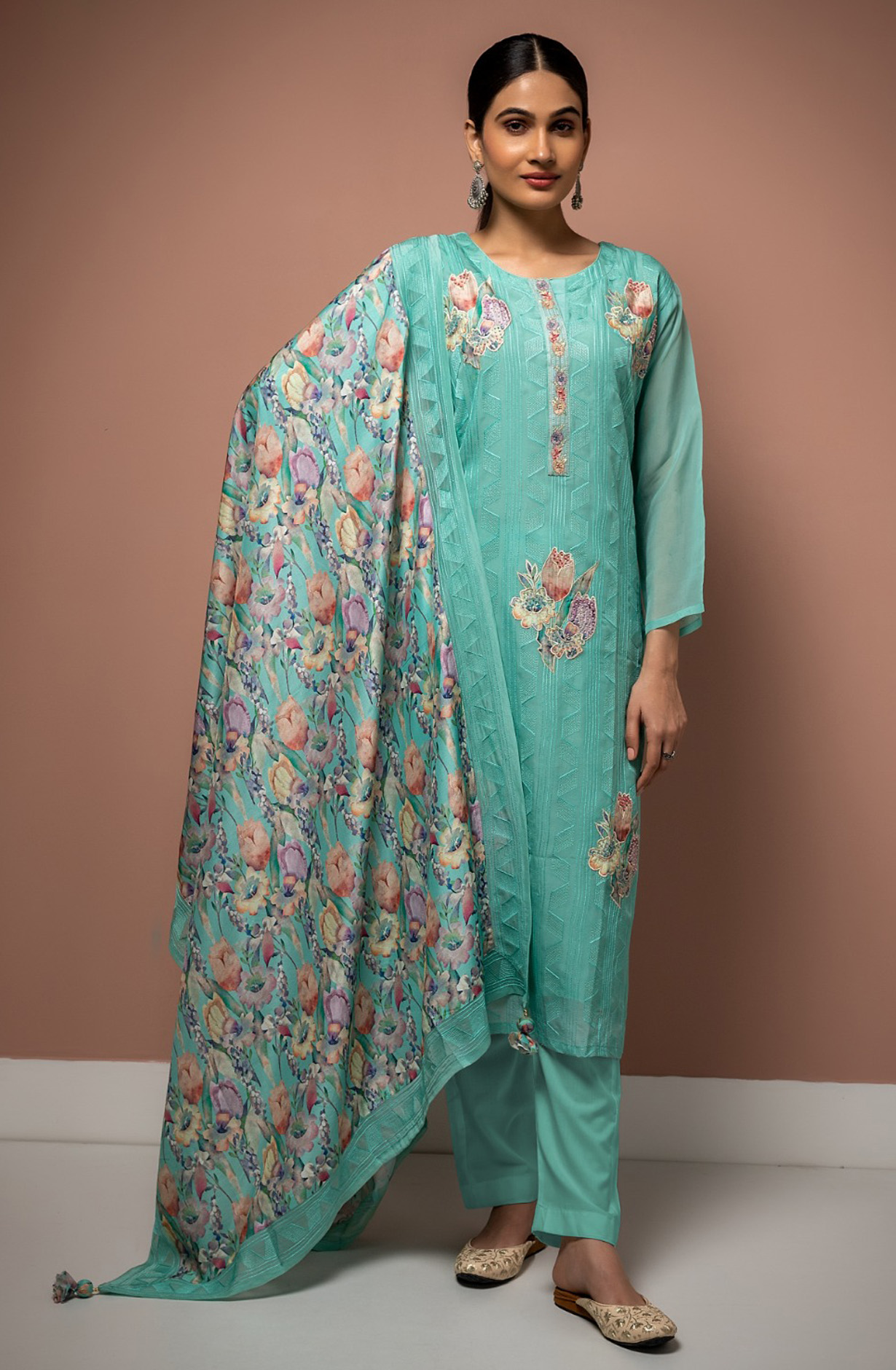 Sea Green Festive Wear Designer Organza Salwar Kameez - R157-SPR1543B
