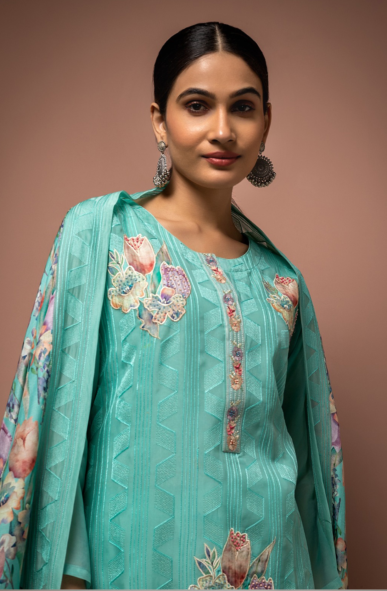 Sea Green Festive Wear Designer Organza Salwar Kameez - R157-SPR1543B