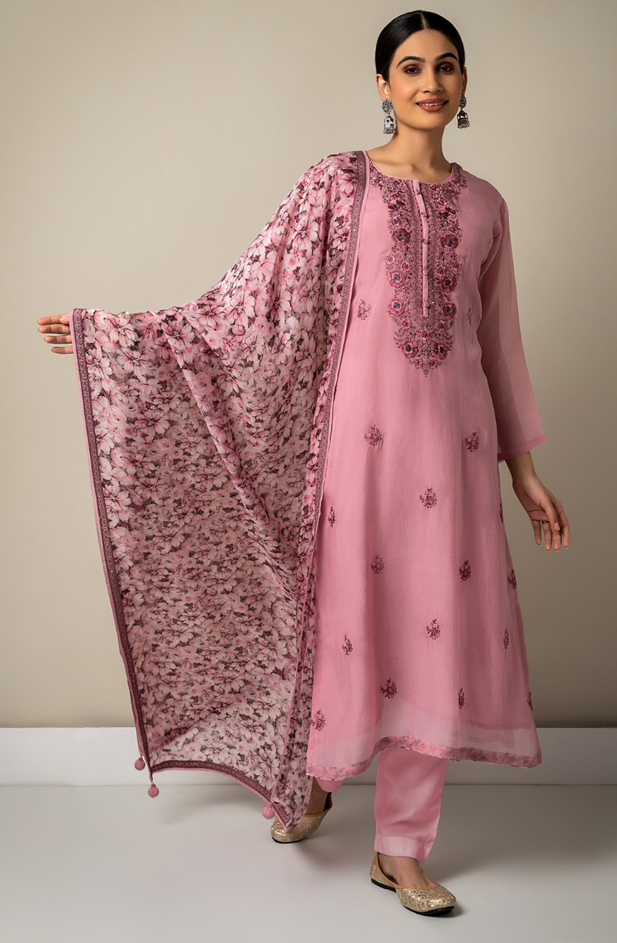 Pink Organza Beautiful Festive Salwar Kameez with Dupatta - R157-SPR1544A
