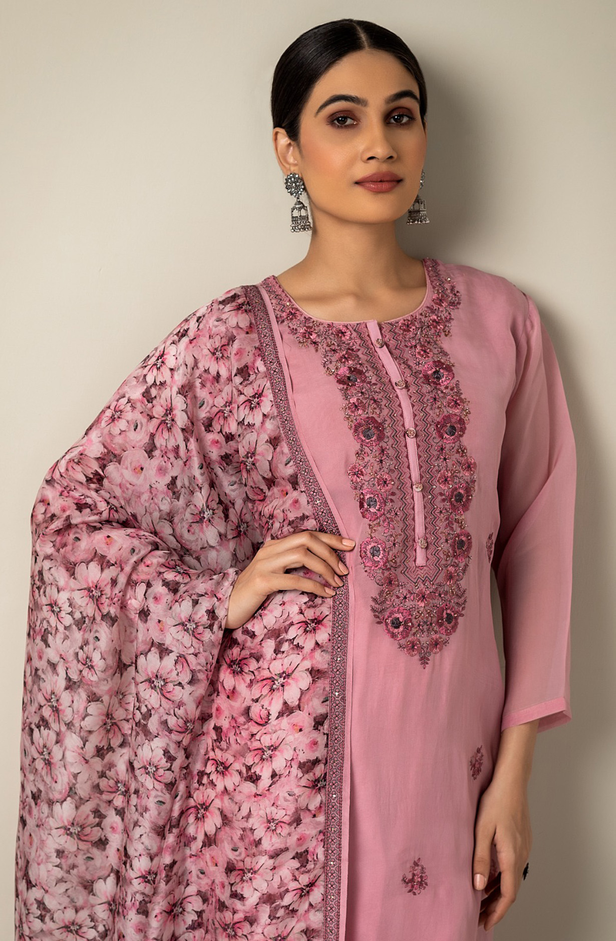 Pink Organza Beautiful Festive Salwar Kameez with Dupatta - R157-SPR1544A