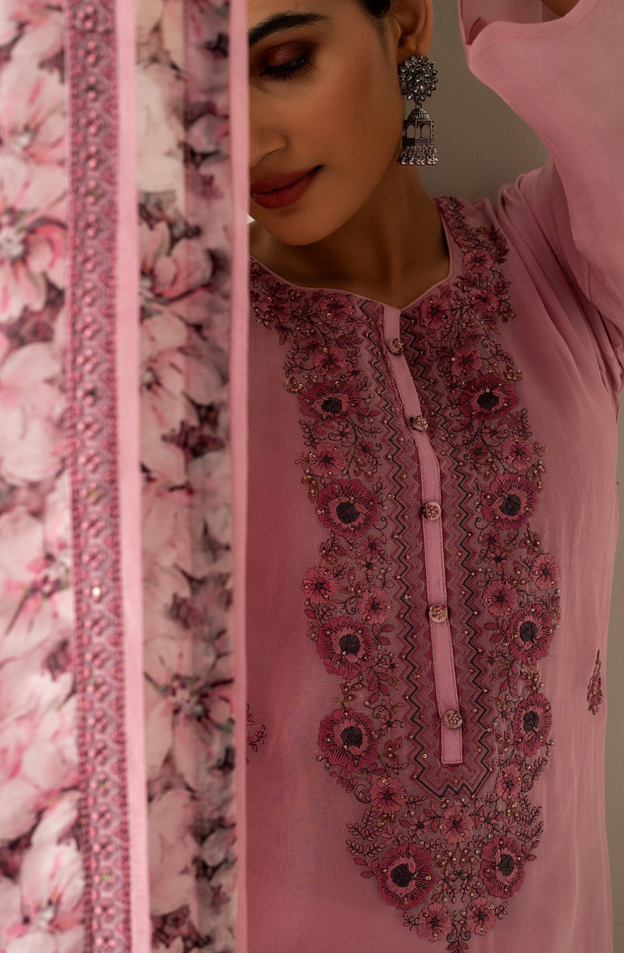 Pink Organza Beautiful Festive Salwar Kameez with Dupatta - R157-SPR1544A