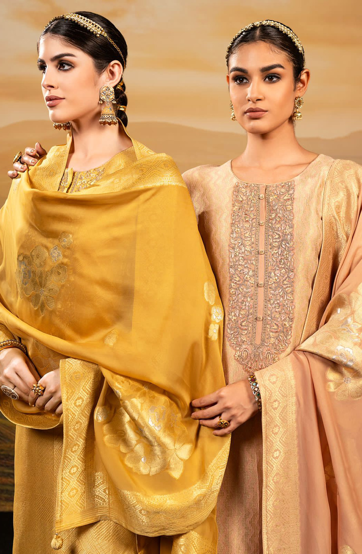 Peach Beautiful Festive Silk Salwar Suit with Organza Dupatta - R157-SPR1548A