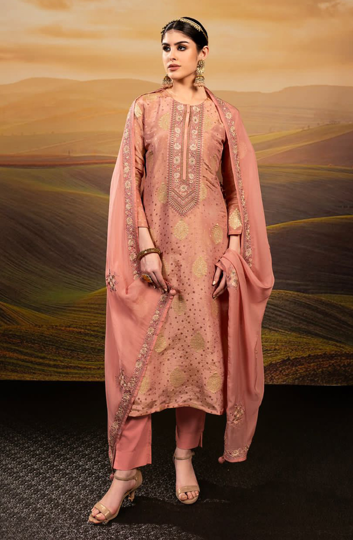 Pink Beautiful Festive Silk Salwar Salwar Kameez with Organza Dupatta - R157-SPR1552A