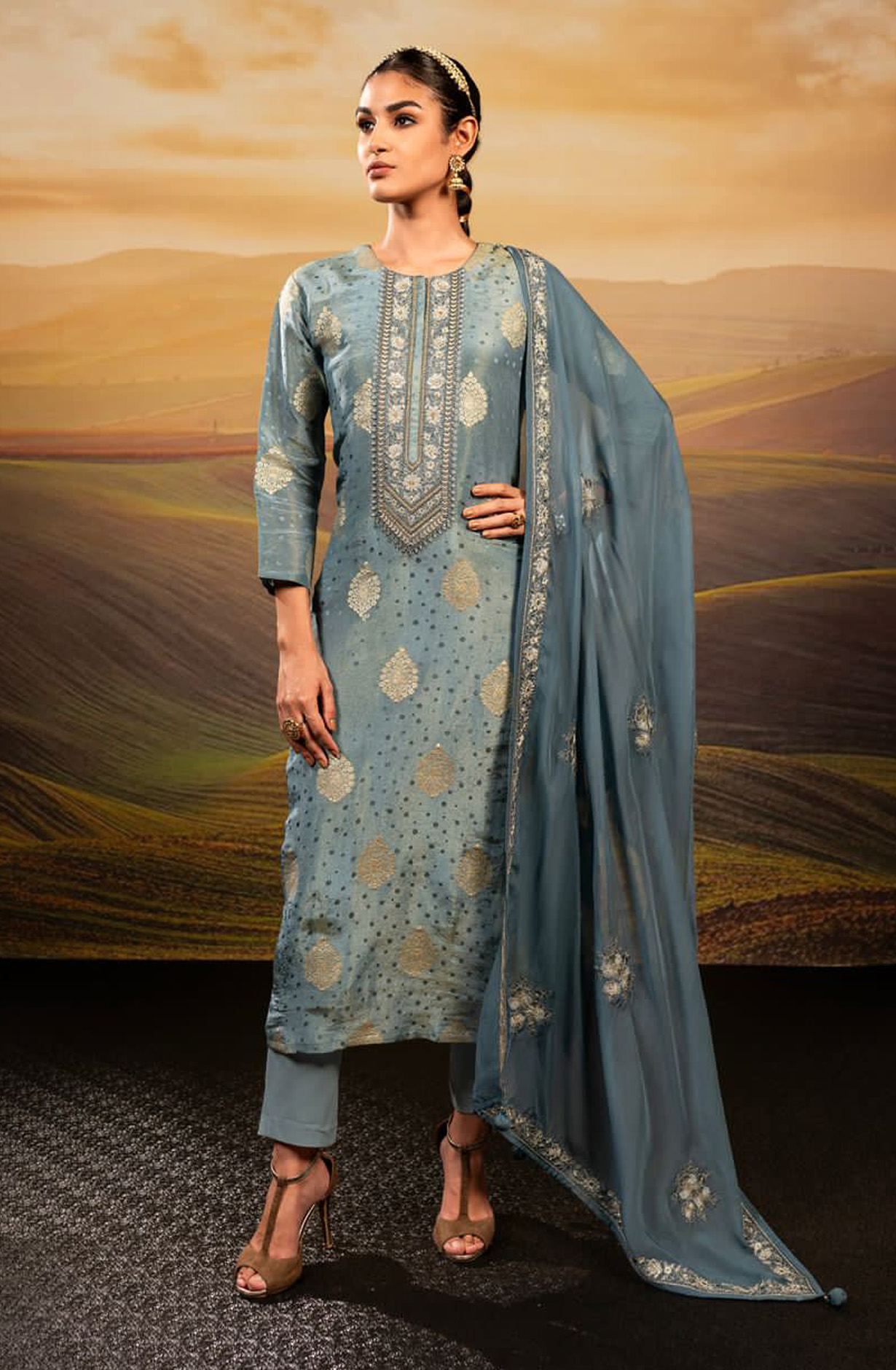 Grey Beautiful Festive Silk Salwar Salwar Kameez with Organza Dupatta - R157-SPR1552B