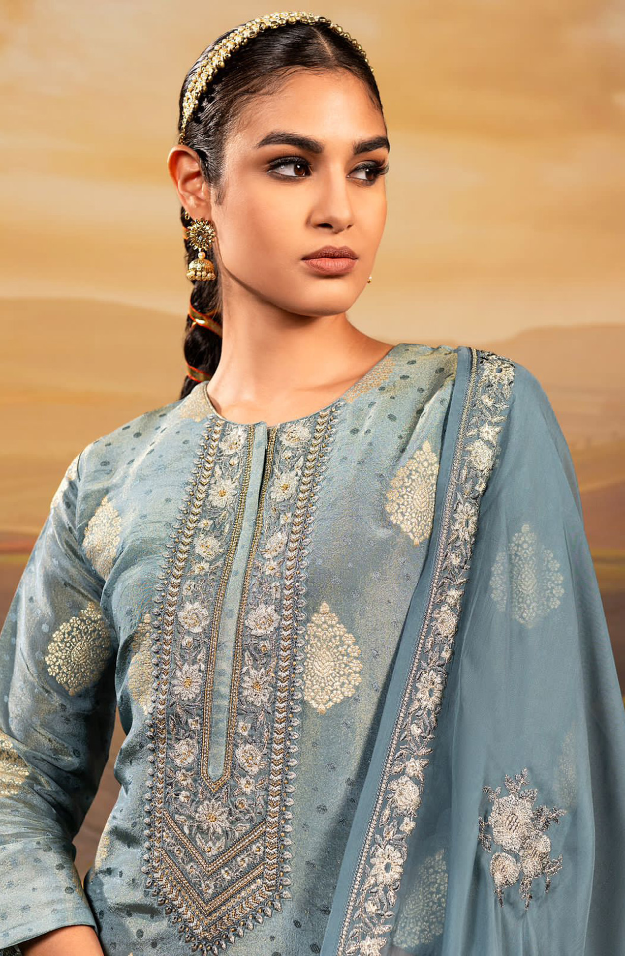 Grey Beautiful Festive Silk Salwar Salwar Kameez with Organza Dupatta - R157-SPR1552B