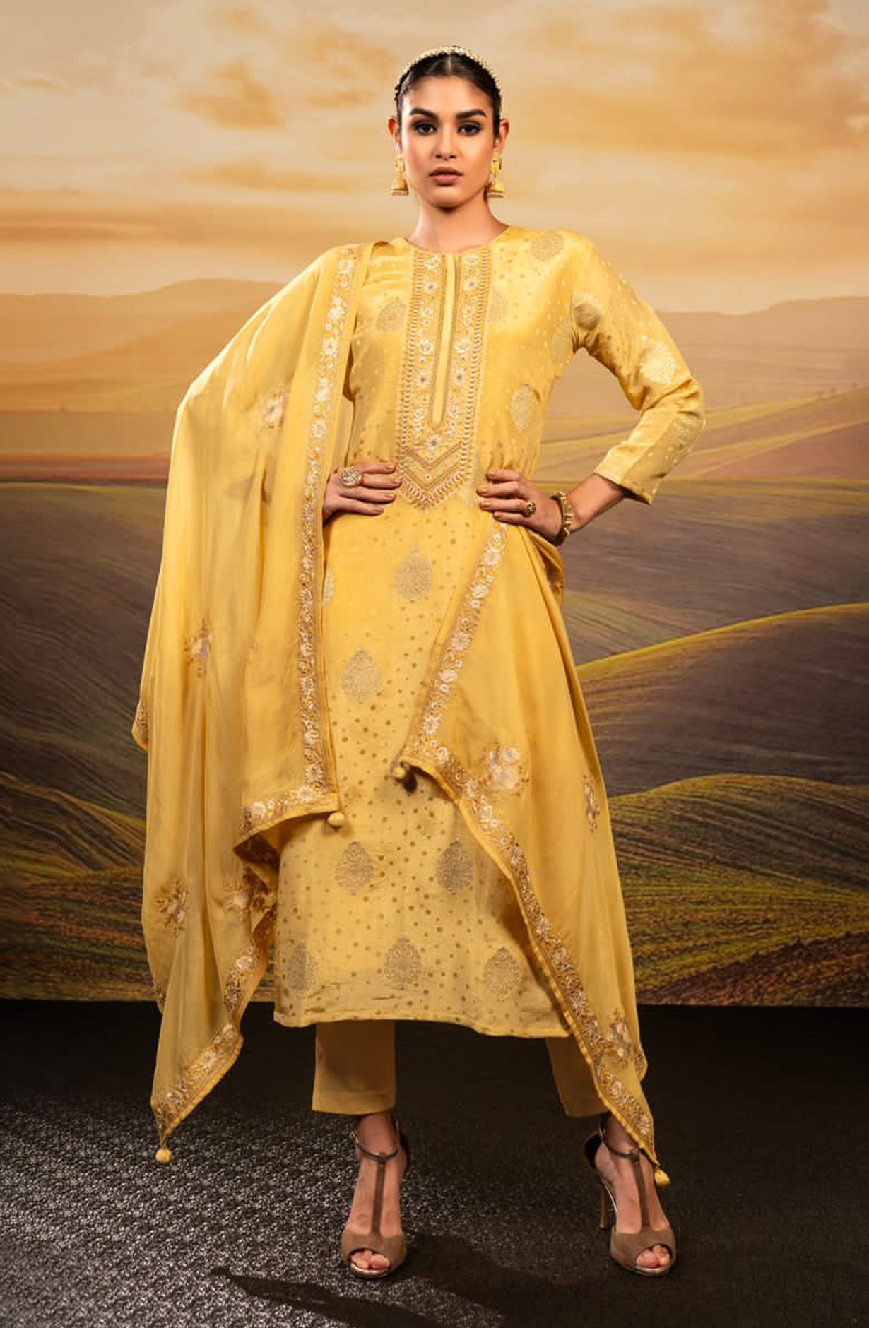 Mustard Yellow Beautiful Festive Silk Salwar Salwar Kameez with Organza Dupatta - R157-SPR1552C