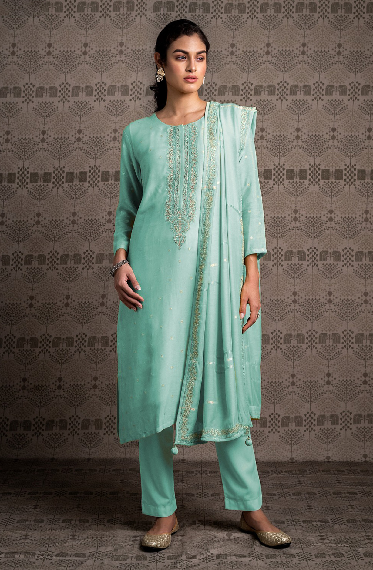 Sea Green Festive Wear Cotton Designer Salwar Kameez - R157-SPR1556
