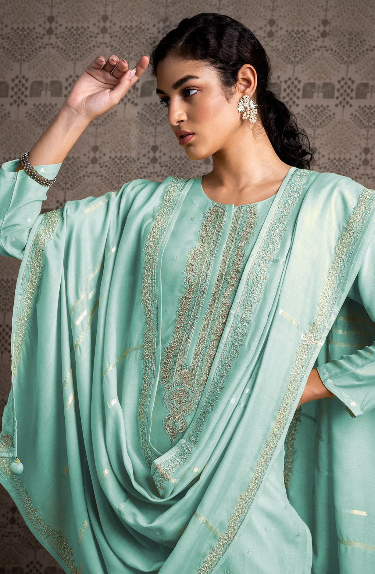 Sea Green Festive Wear Cotton Designer Salwar Kameez - R157-SPR1556
